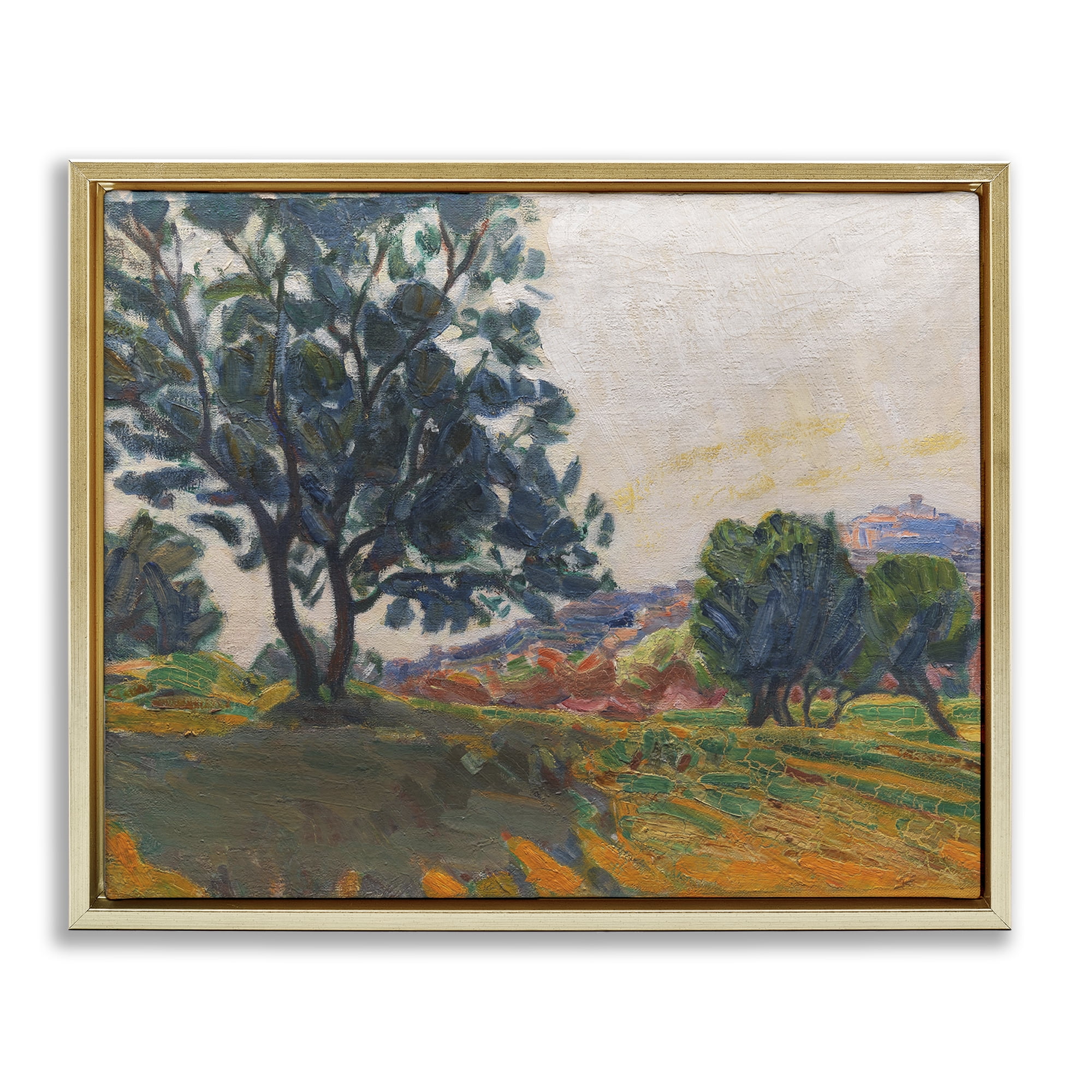 Stupell Industries Tree in Shadow Landscape & Nature Painting Gold Floater Framed Canvas Art Print Wall Art, 31 x 25