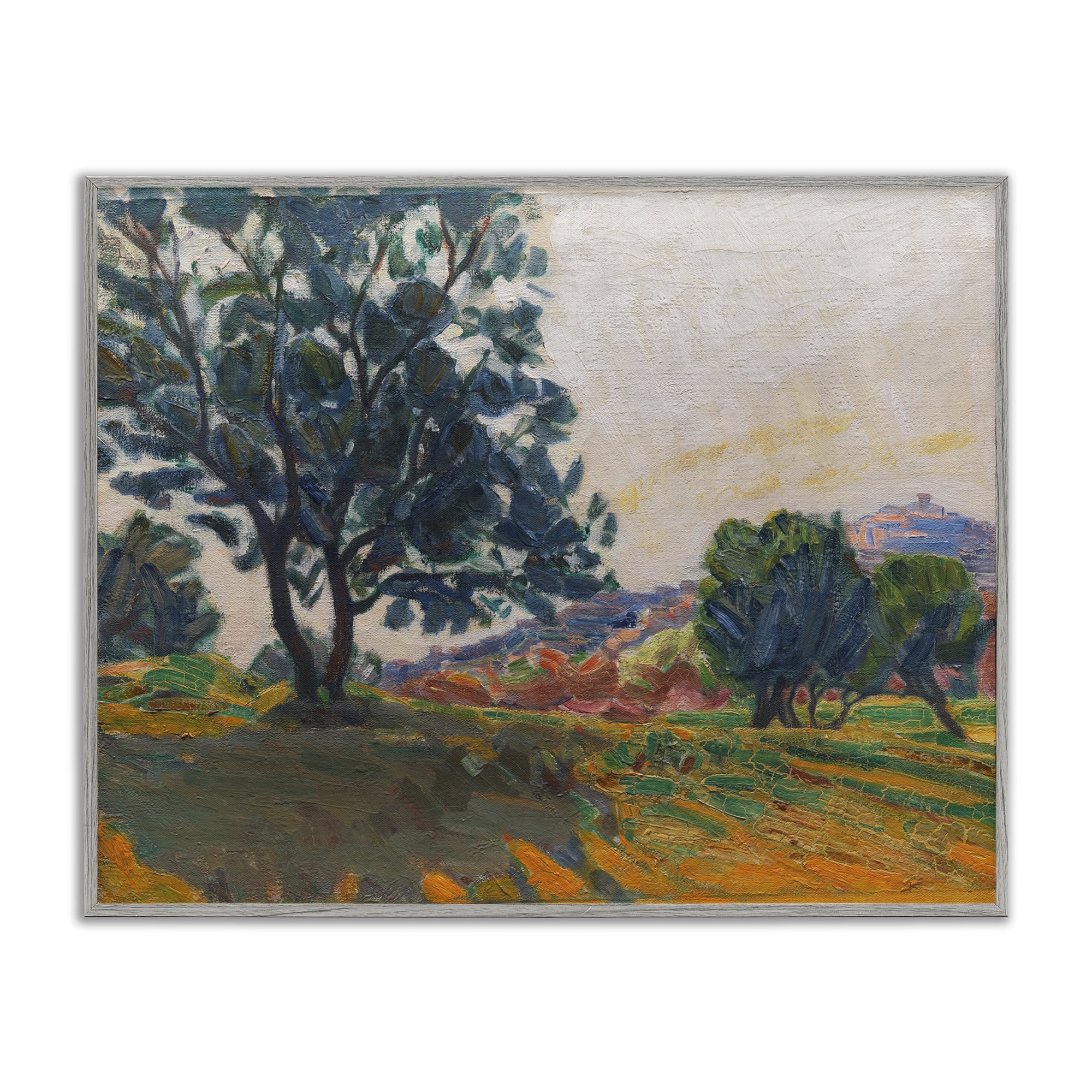 Stupell Industries Tree in Shadow Landscape & Nature Painting Gray Framed Art Print Wall Art, 20 x 16