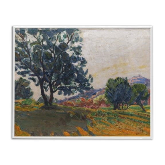 Stupell Industries Tree in Shadow Landscape & Nature Painting White Framed Art Print Wall Art, 30 x 24