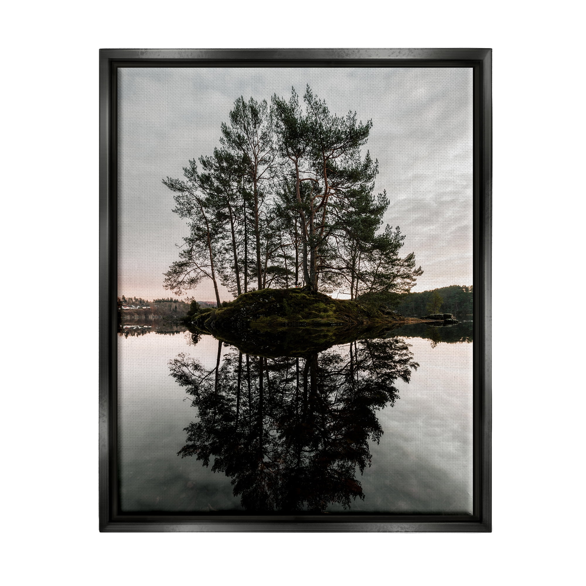 Stupell Industries Tree on Lake Landscape Nature Photography Black Floater Framed Art Print Wall Art, 17 x 21