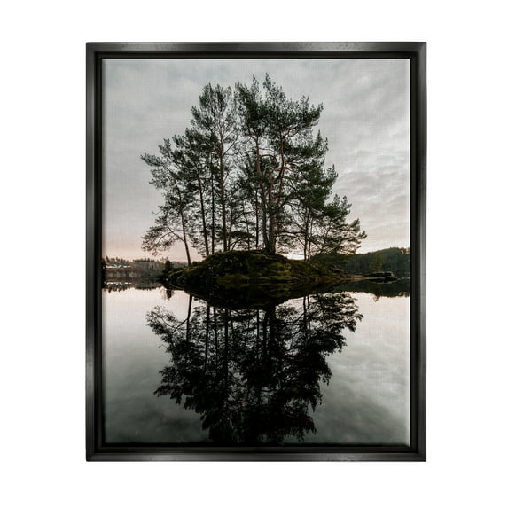 Stupell Industries Tree on Lake Landscape Nature Photography Black Floater Framed Art Print Wall Art, 25 x 31