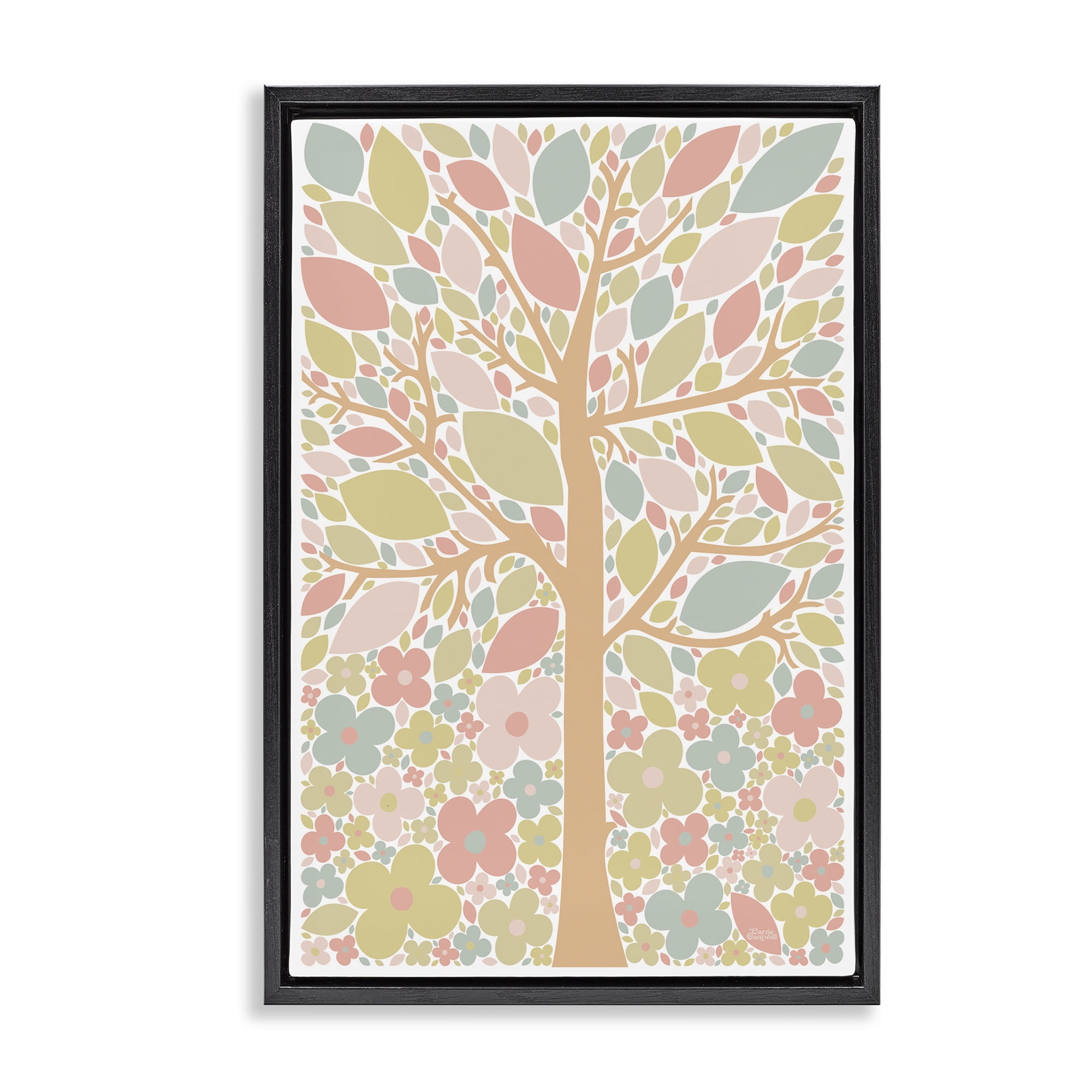 Stupell Industries Tree with Pastel Leaves Landscape Painting Black Floater Framed Art Print Wall Art, 21 x 31