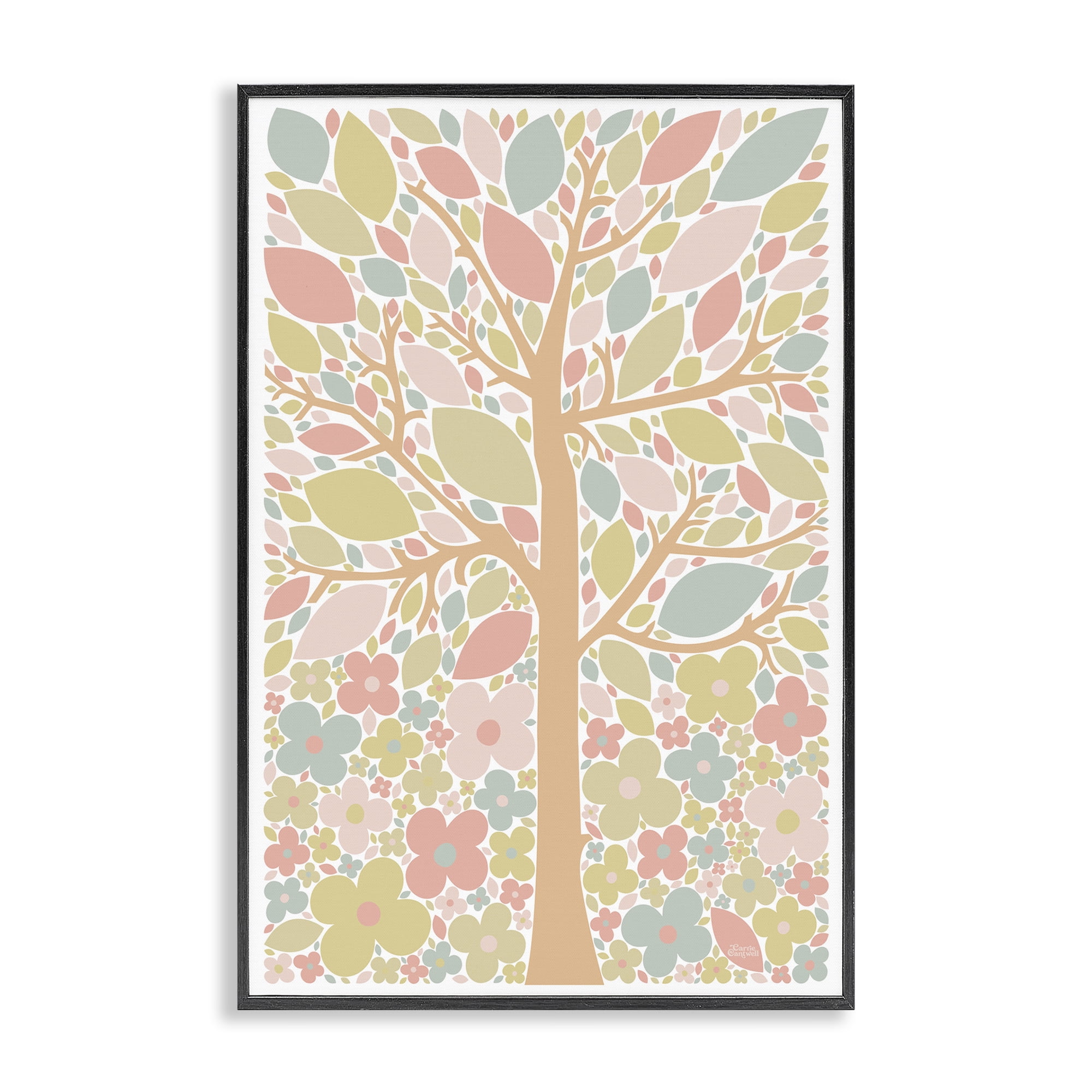 Stupell Industries Tree with Pastel Leaves Landscape Painting Black Framed Art Print Wall Art, 12 x 18