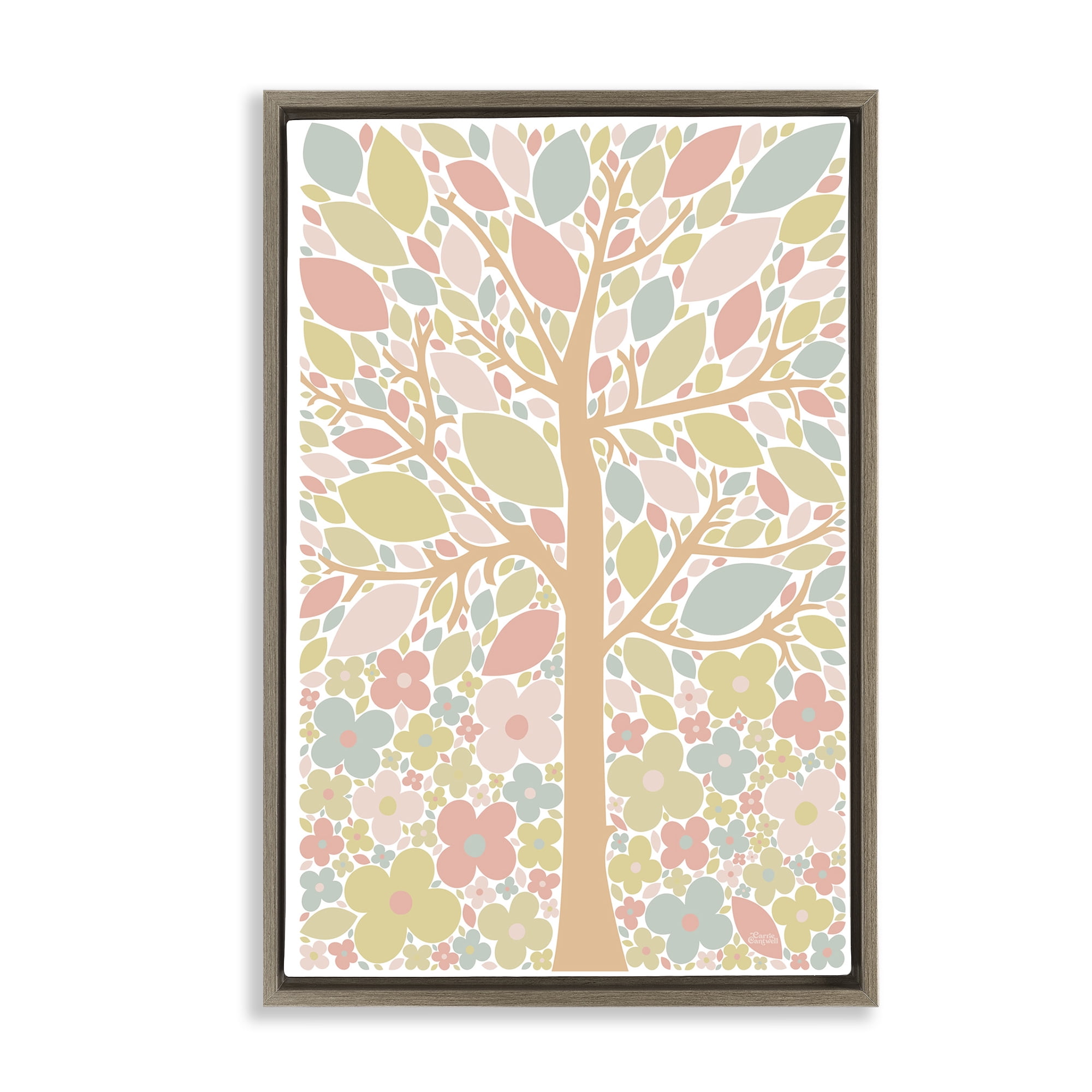 Stupell Industries Tree with Pastel Leaves Landscape Painting Brown Floater Framed Art Print Wall Art, 17 x 25