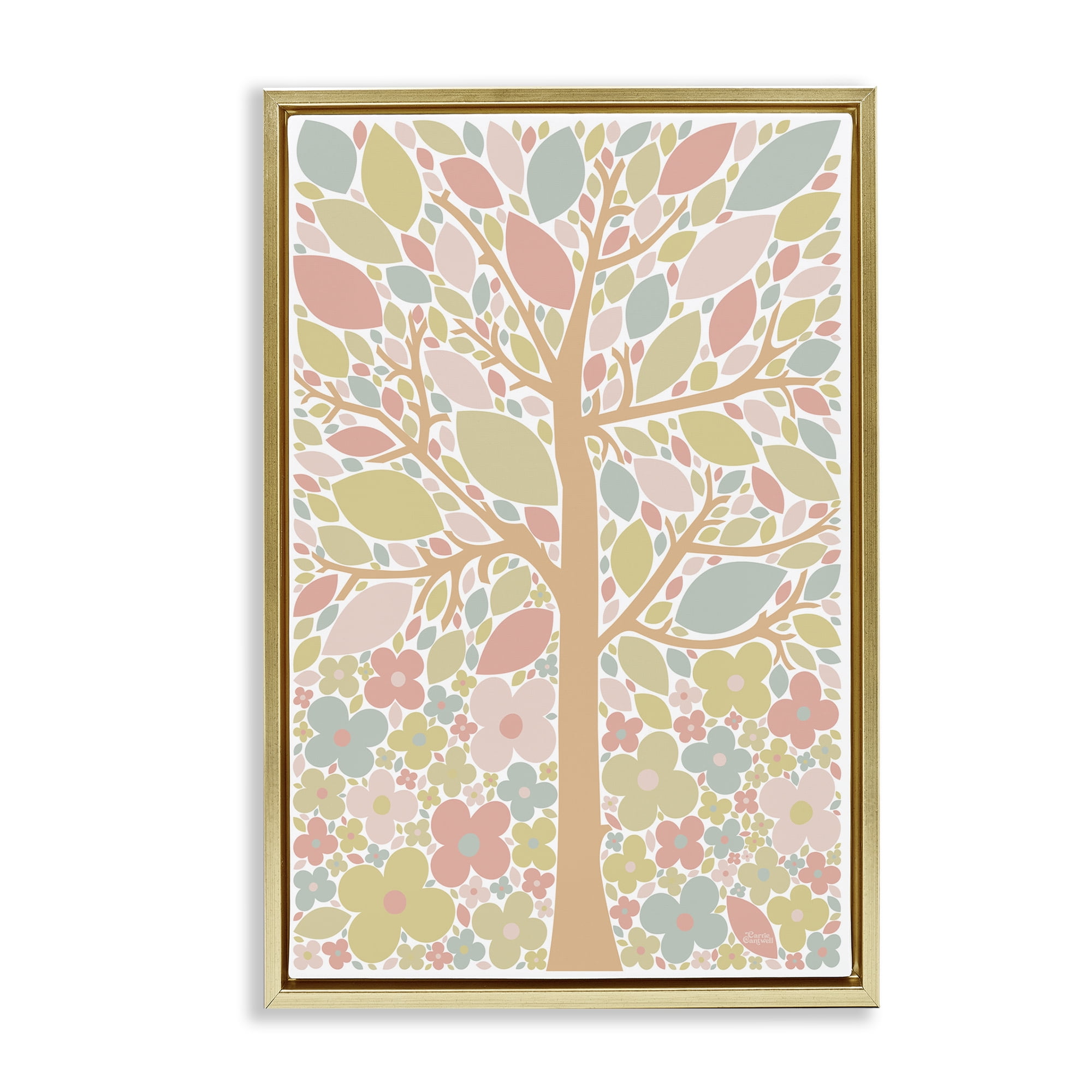 Stupell Industries Tree with Pastel Leaves Landscape Painting Gold Floater Framed Art Print Wall Art, 21 x 31