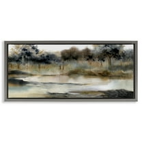 Trees By Lakeside Landscape Gray Floating Frame Canvas Art, 31 x 14, Made In USA