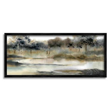 Stupell Industries Trees By Lakeside Landscape Painting Black Framed Art Print Wall Art, Design by Carol Robinson
