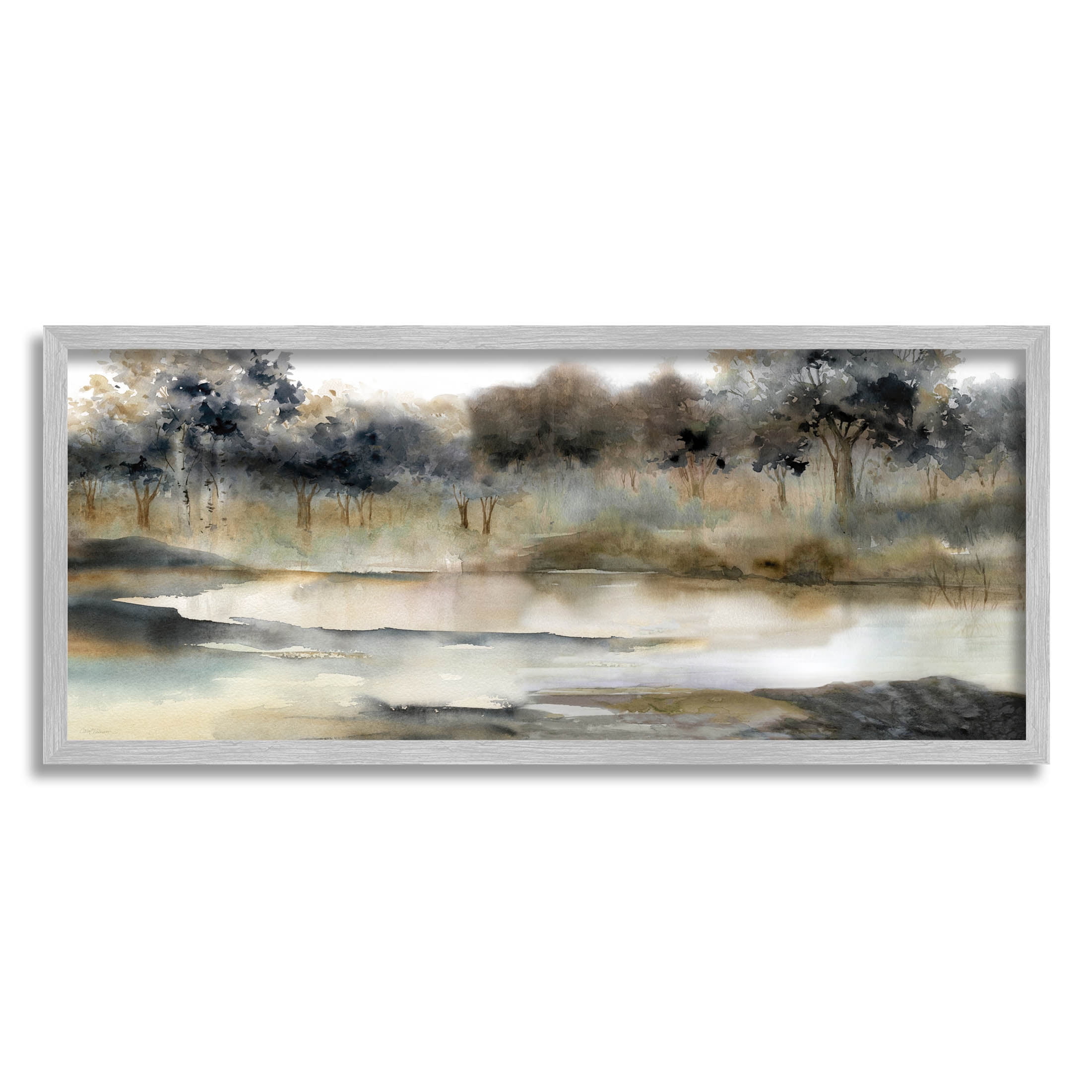 Gray Framed Abstract Landscape Canvas Print, 24 x 10 inches
