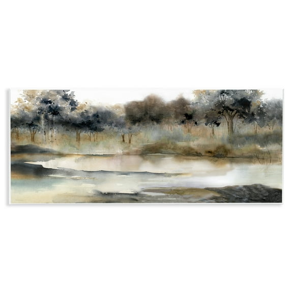 Trees By Lakeside Landscape Wall Plaque Art, 17 x 7, Made In USA