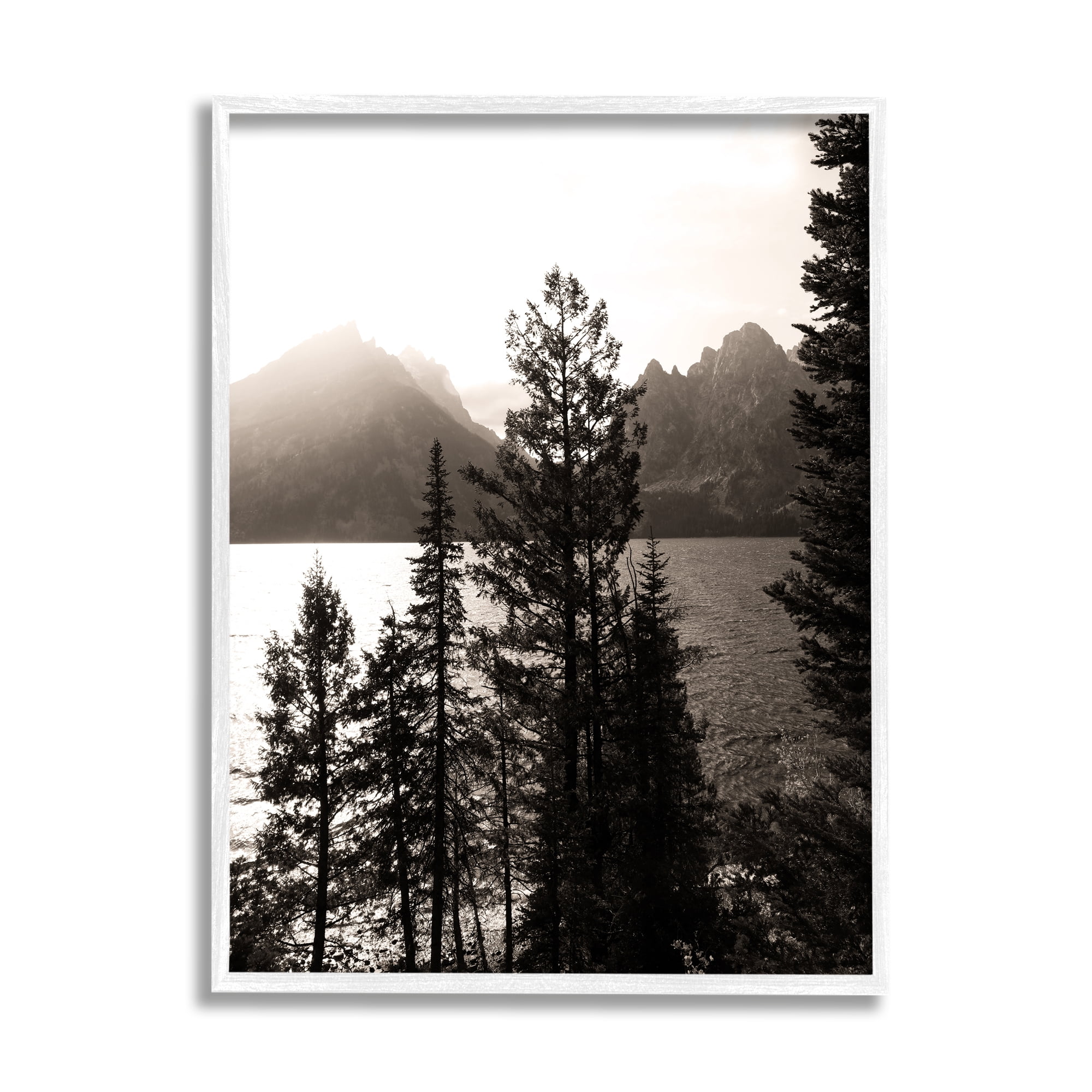 Stupell Industries Trees & Lake View Landscape Photography White Framed Art Print Wall Art, 16 x 20