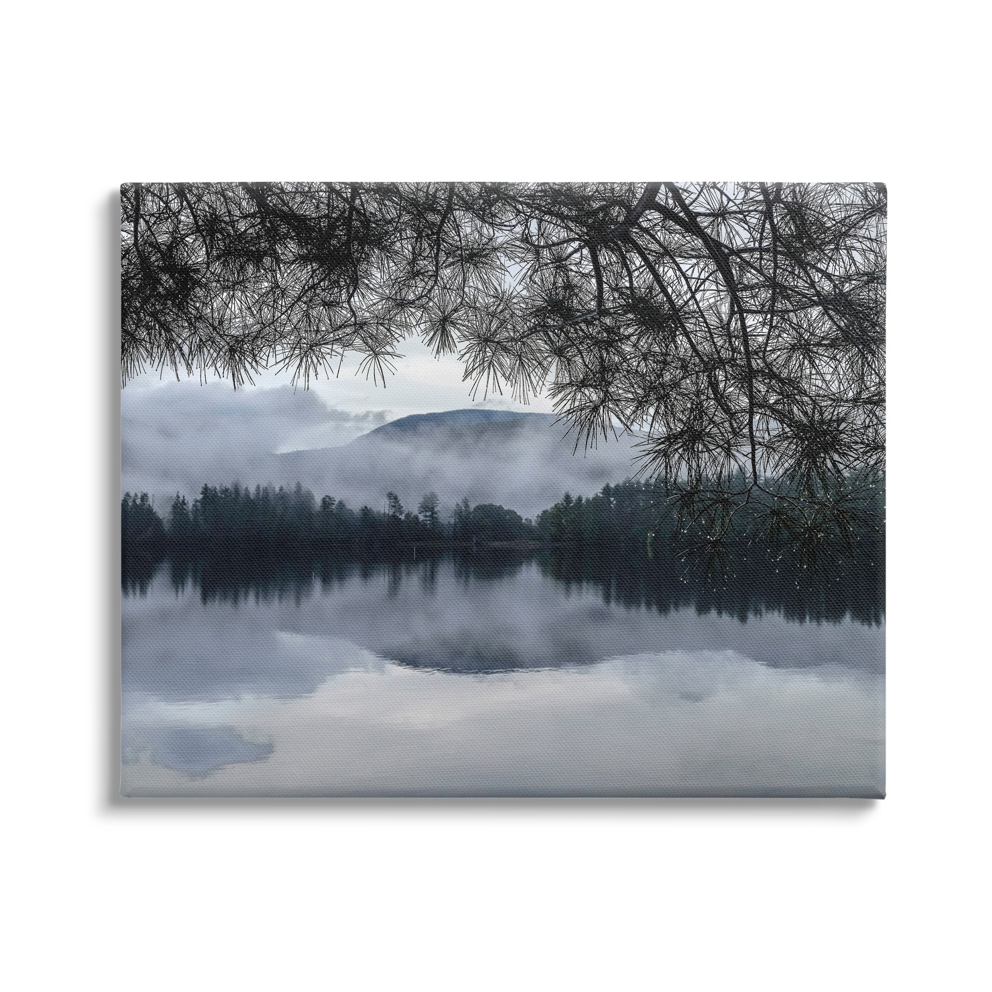 Stupell Industries Trees Surrounding Hazy Mountainous Landscape Lake Coastal Photography Gallery-Wrapped Canvas Print Wall Art, 48 x 36, Design by Kelly Sinclair