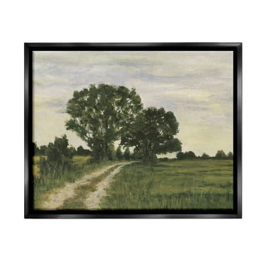 Stupell Industries Trees on Country Road Landscape Painting Black Floater Framed Canvas Art Print Wall Art, 21 x 17