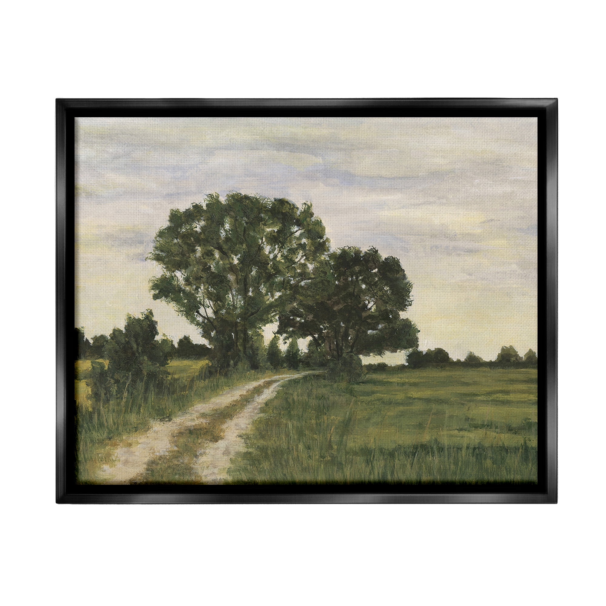 Stupell Industries Trees on Country Road Landscape Painting Black Floater Framed Canvas Art Print Wall Art, 31 x 25
