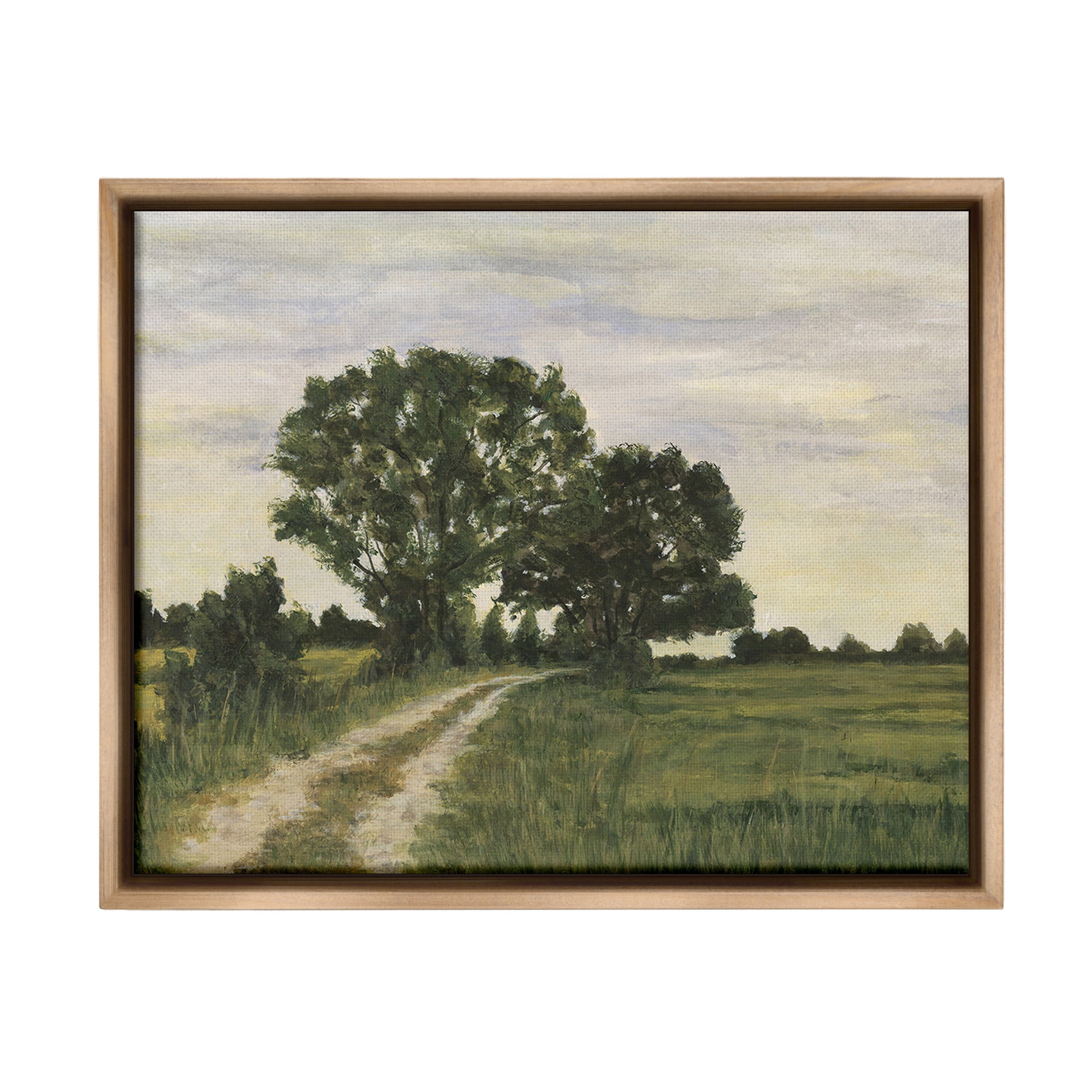 Stupell Industries Trees on Country Road Landscape Painting Brown Floater Framed Canvas Art Print Wall Art, 31 x 25