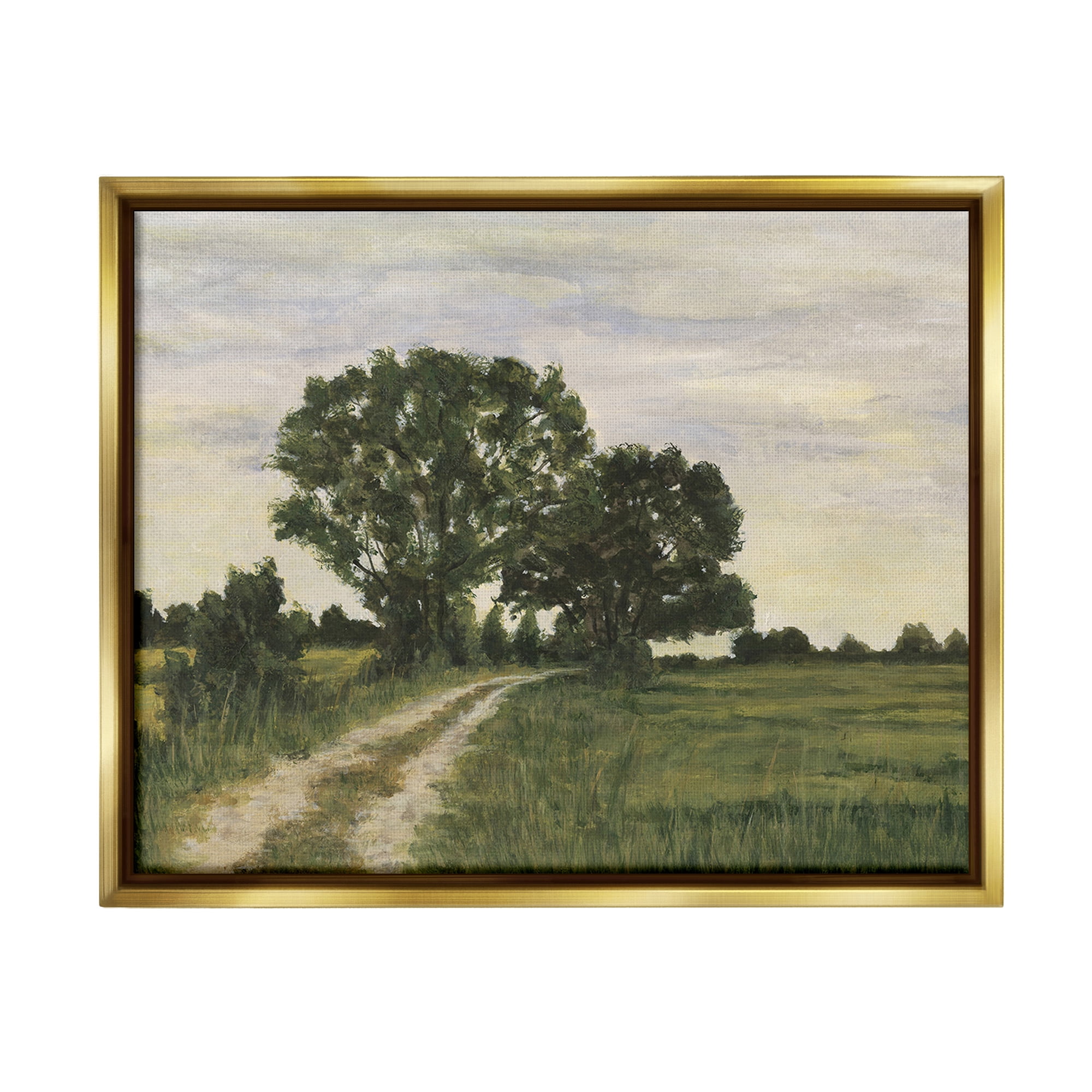 Stupell Industries Trees on Country Road Landscape Painting Gold Floater Framed Canvas Art Print Wall Art, 31 x 25