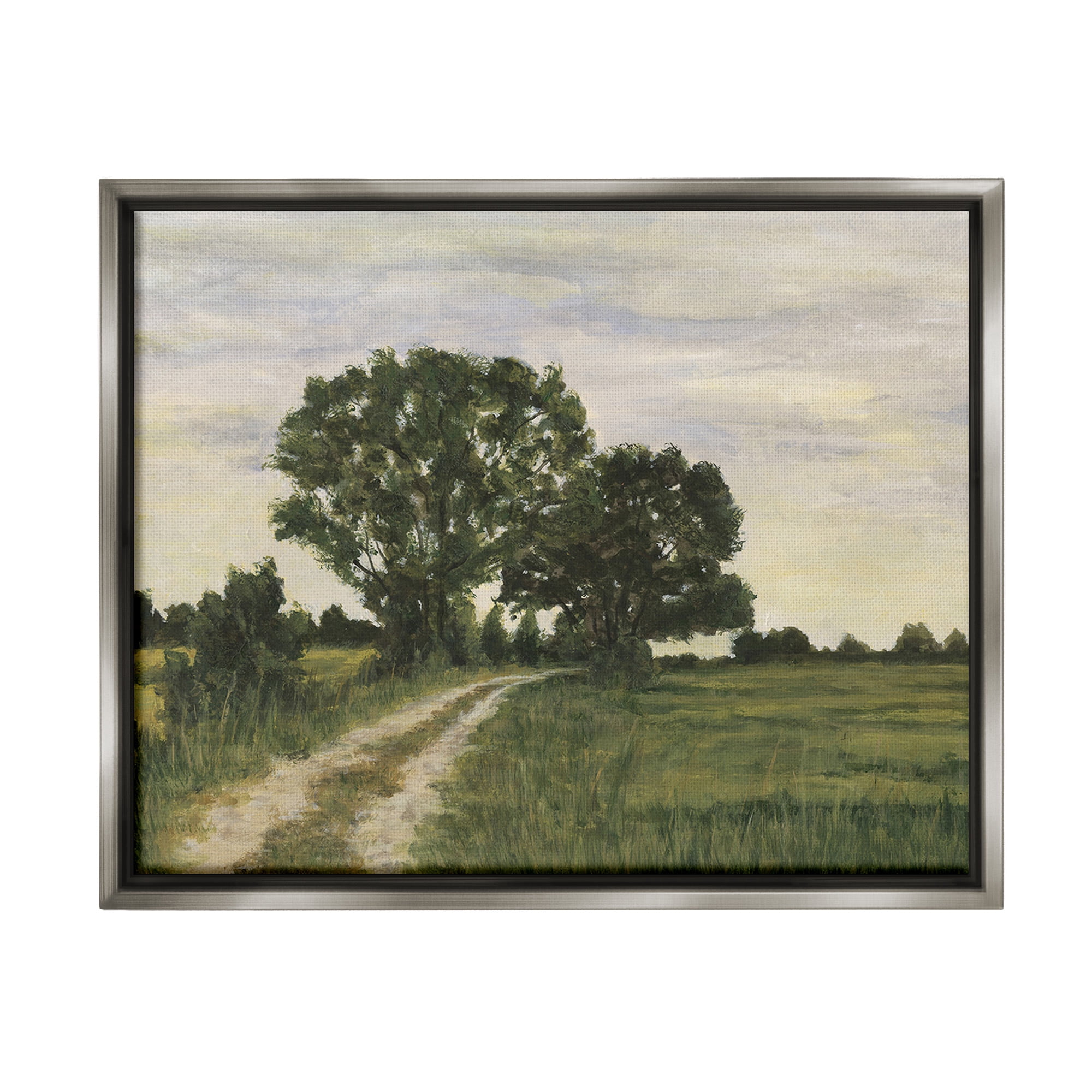Stupell Industries Trees on Country Road Landscape Painting Gray Floater Framed Canvas Art Print Wall Art, 21 x 17