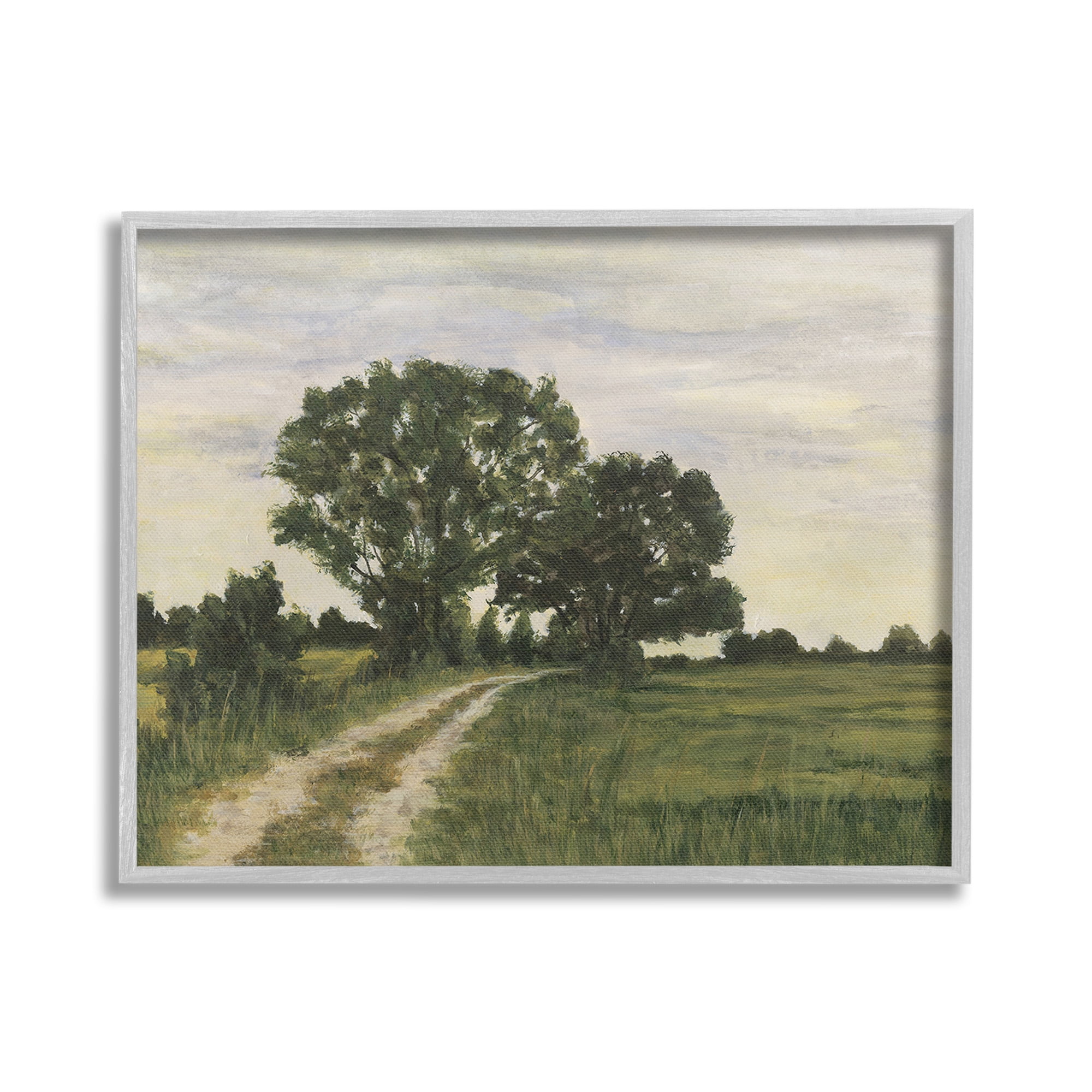 Stupell Industries Trees on Country Road Landscape Painting Gray Framed Art Print Wall Art, 20 x 16