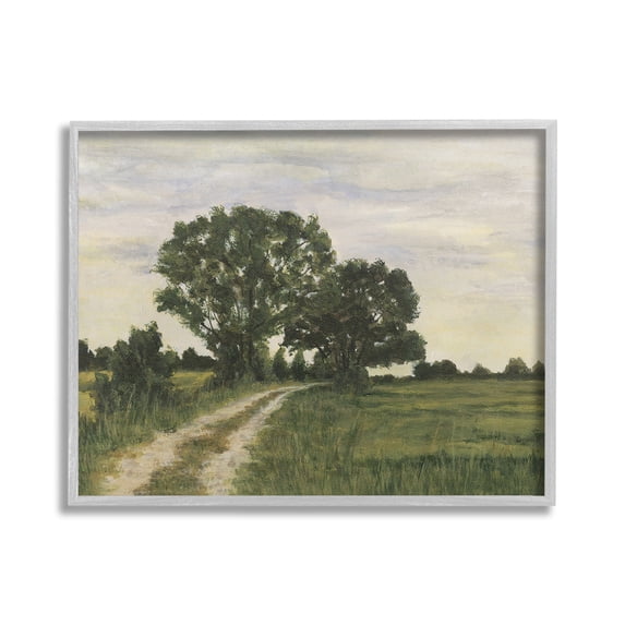Stupell Industries Trees on Country Road Landscape Painting Gray Framed Art Print Wall Art, 30 x 24