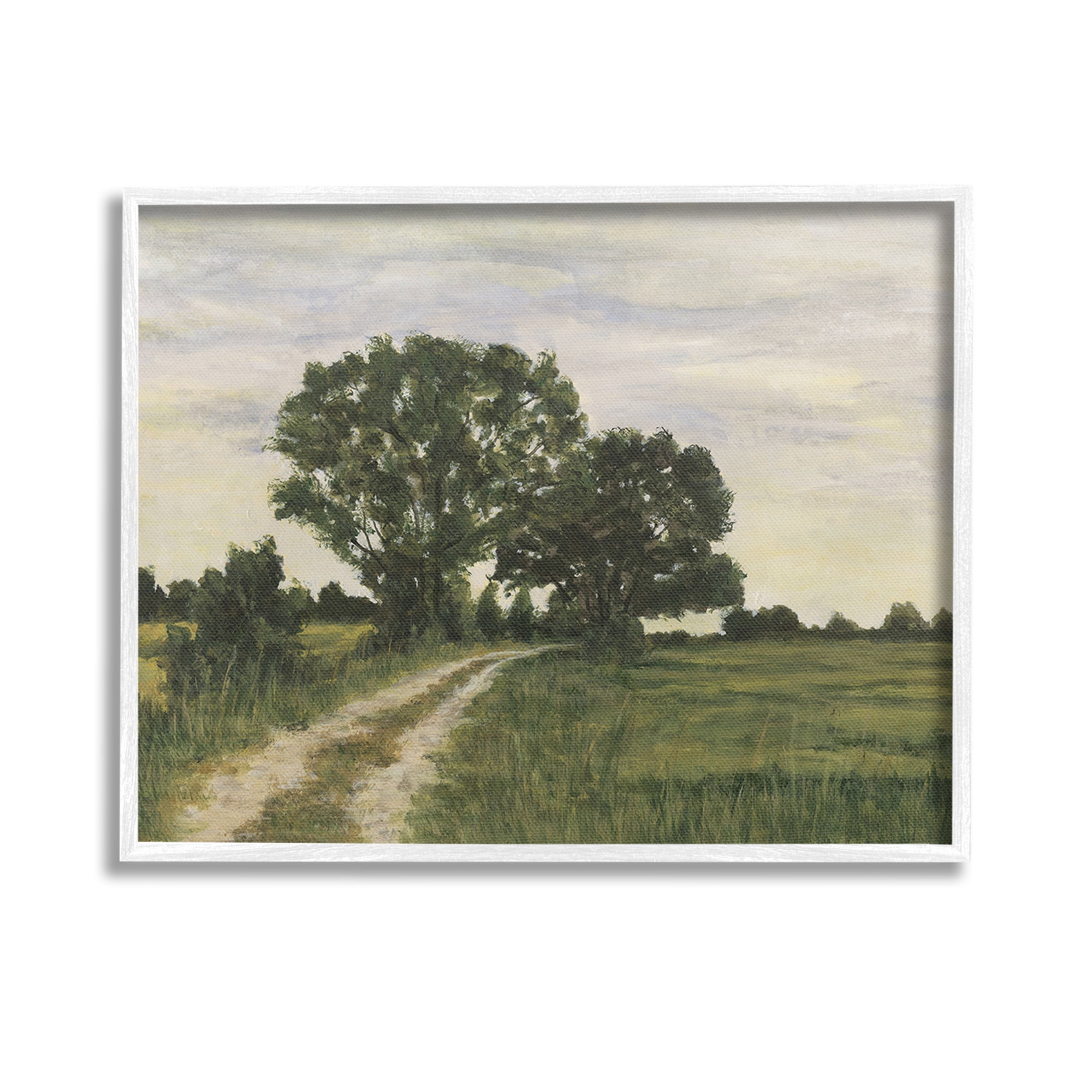 Stupell Industries Trees on Country Road Landscape Painting White Framed Art Print Wall Art, 14 x 11