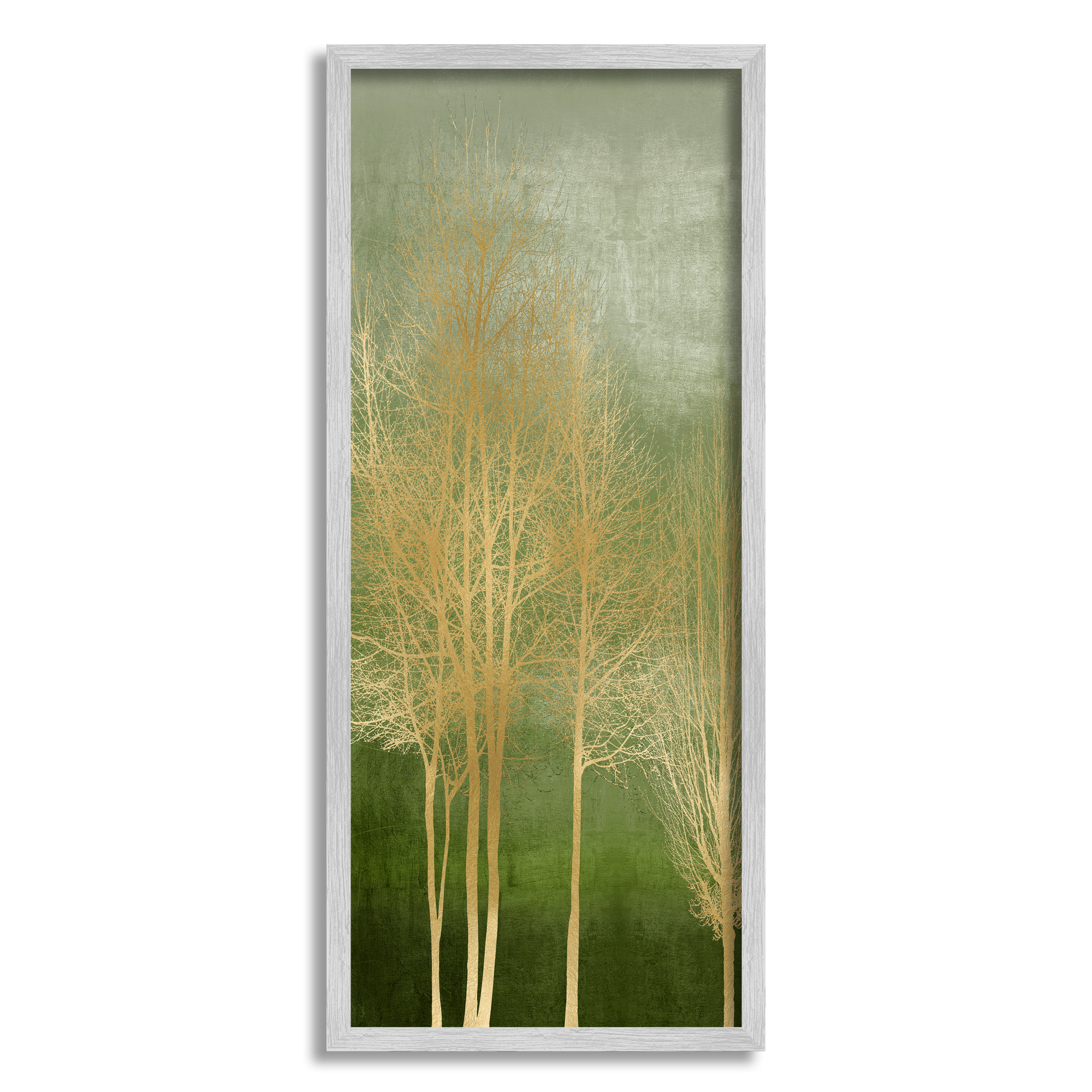 Stupell Industries Trees with Glam Detail Botanical & Floral Painting Gray Framed Art Print Wall Art, 13 x 30