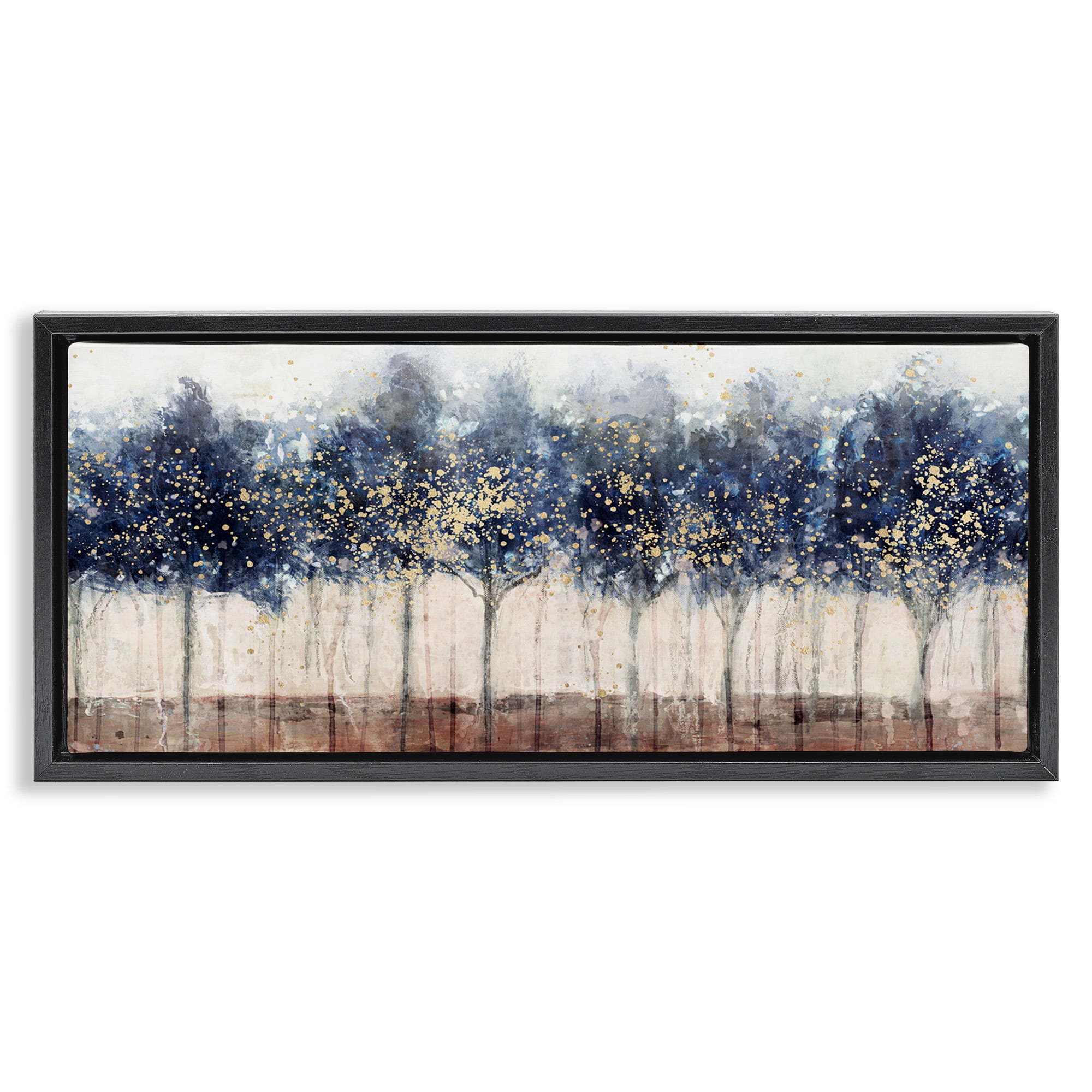 Stupell Industries Trees with Modern Splash Landscape Painting Black Floater Framed Canvas Art Print Wall Art, 31 x 14