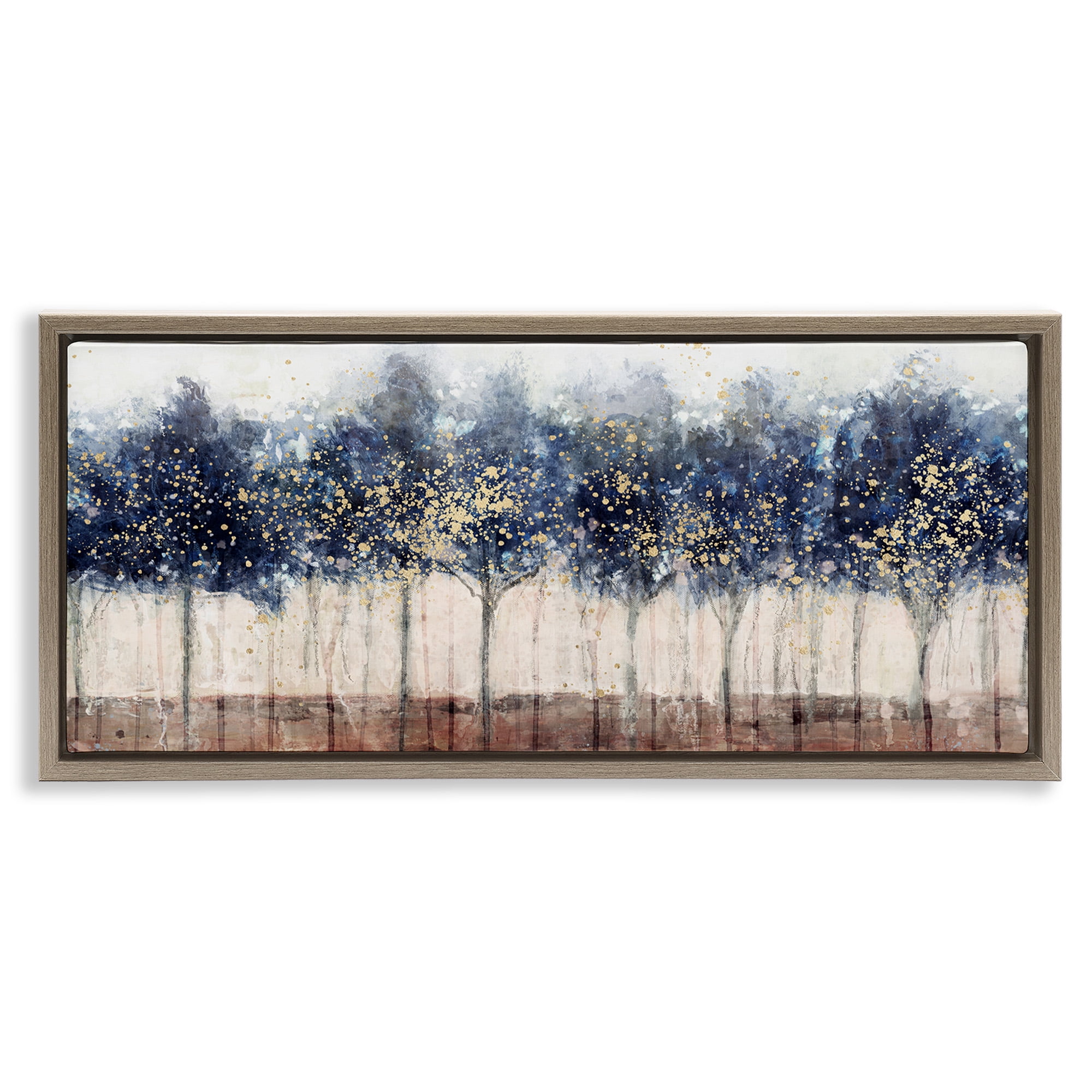Stupell Industries Trees with Modern Splash Landscape Painting Brown Floater Framed Canvas Art Print Wall Art, 31 x 14