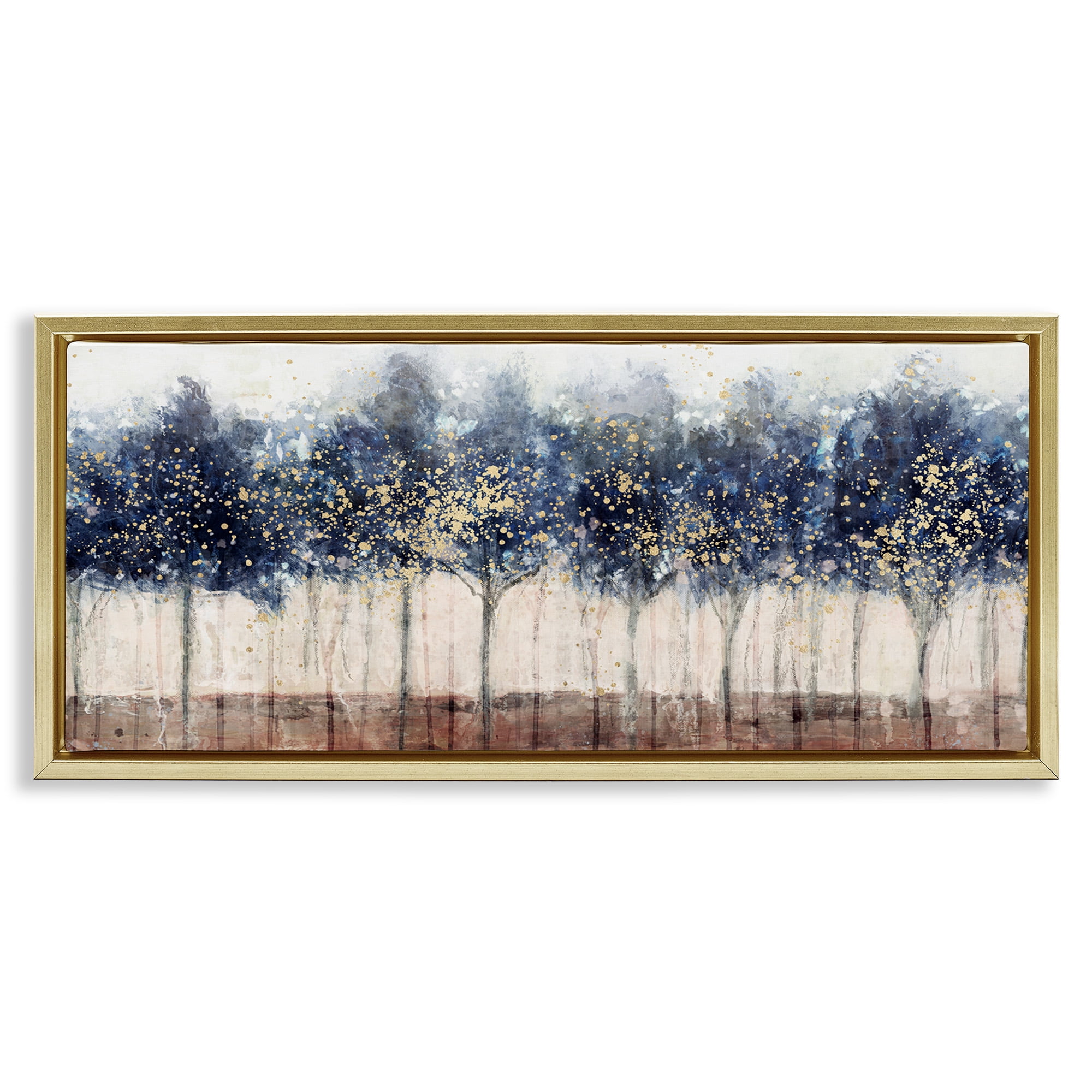 Stupell Industries Trees with Modern Splash Landscape Painting Gold Floater Framed Canvas Art Print Wall Art, 25 x 11