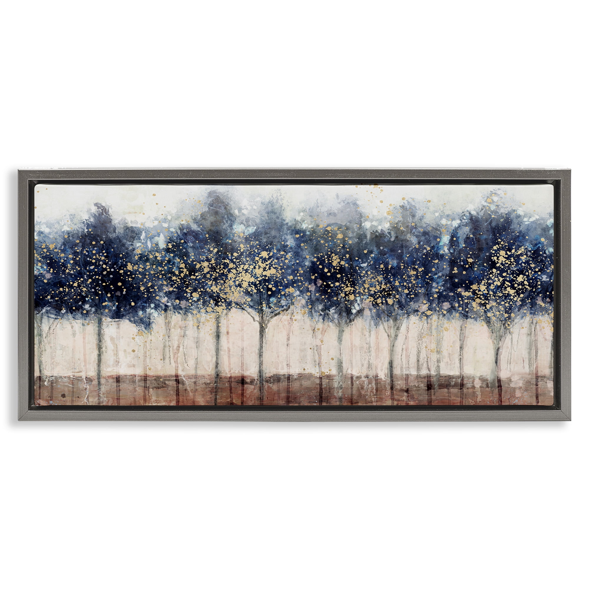 Stupell Industries Trees with Modern Splash Landscape Painting Gray Floater Framed Canvas Art Print Wall Art, 31 x 14