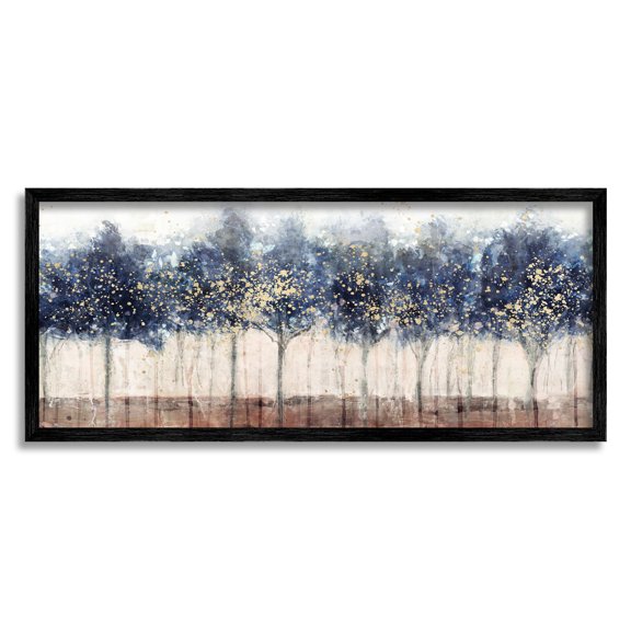 Stupell Industries Trees with Modern Splash Nature Painting Black Framed Art Print Wall Art, 24 x 10