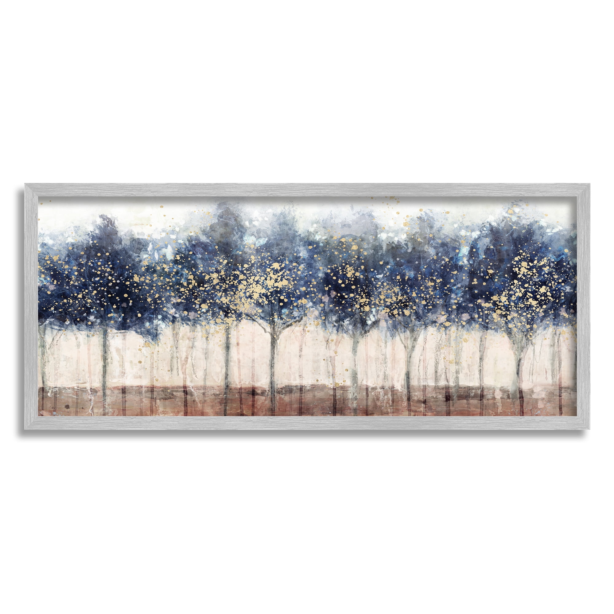 Stupell Industries Trees with Modern Splash Nature Painting Gray Framed Art Print Wall Art, 24 x 10
