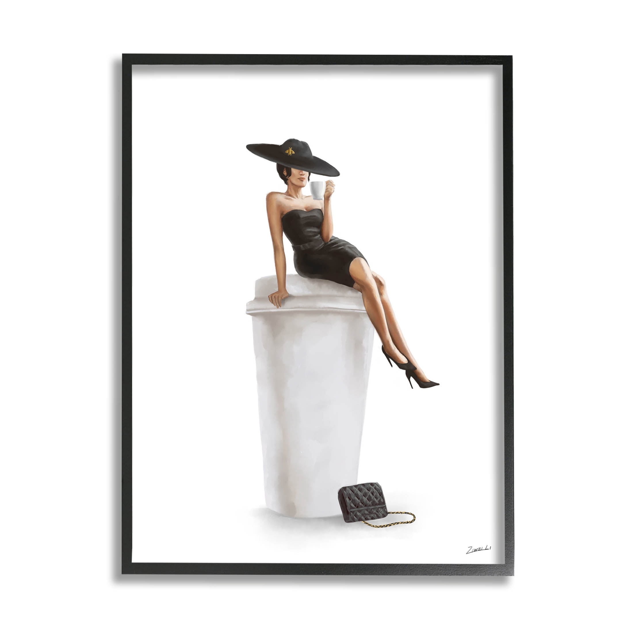 Stupell Industries Trendy Black Dress Fashionable Woman Graphic Art Black Framed Art Print Wall Art, Design by Ziwei Li