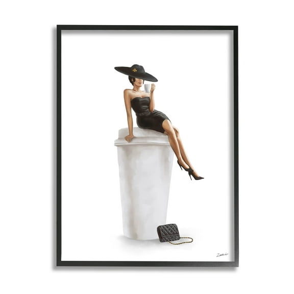 Stupell Industries Trendy Black Dress Fashionable Woman Graphic Art Black Framed Art Print Wall Art, Design by Ziwei Li