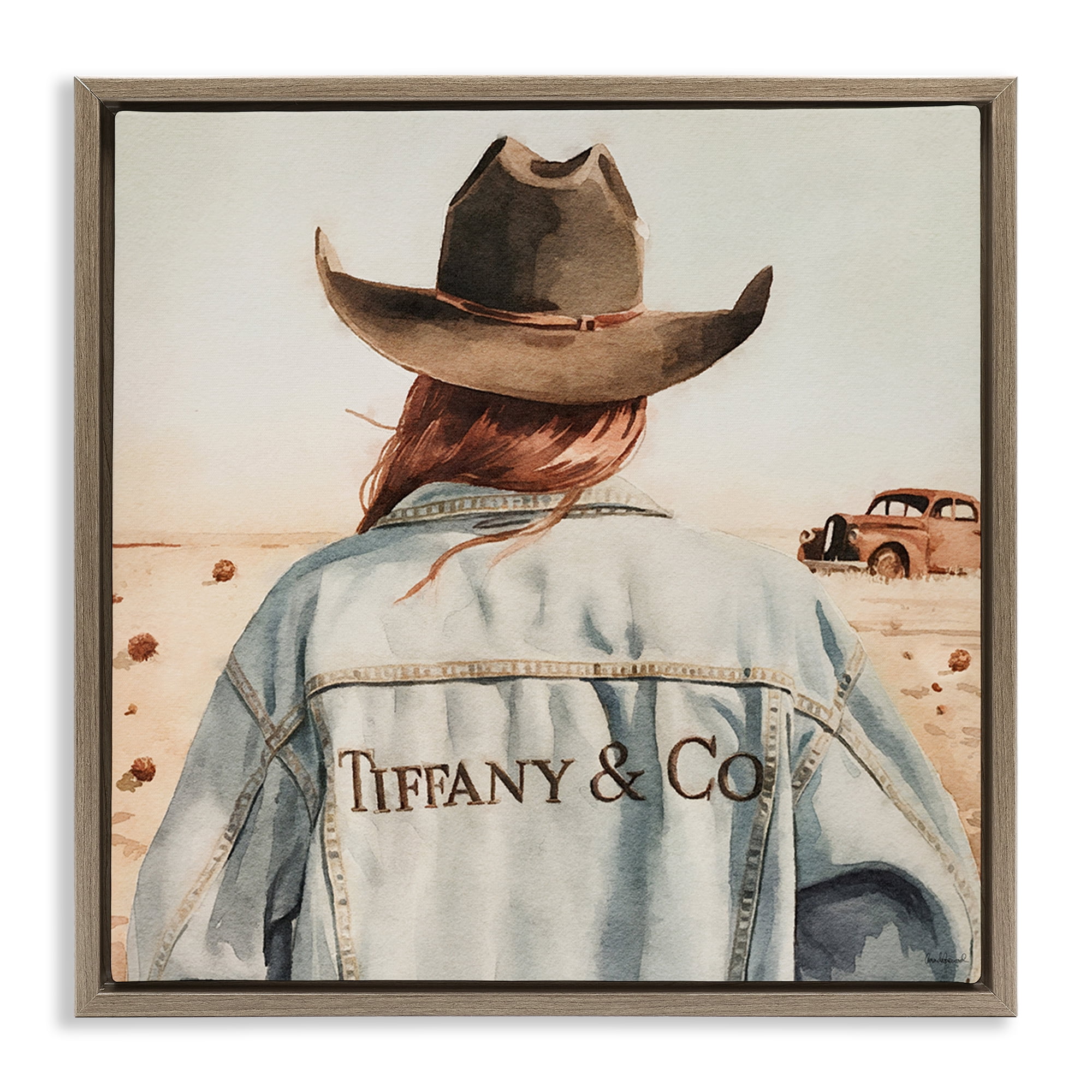 Stupell Industries Trendy Brunette Cowgirl People Painting Brown Floater Framed Canvas Art Print Wall Art, 18 x 18