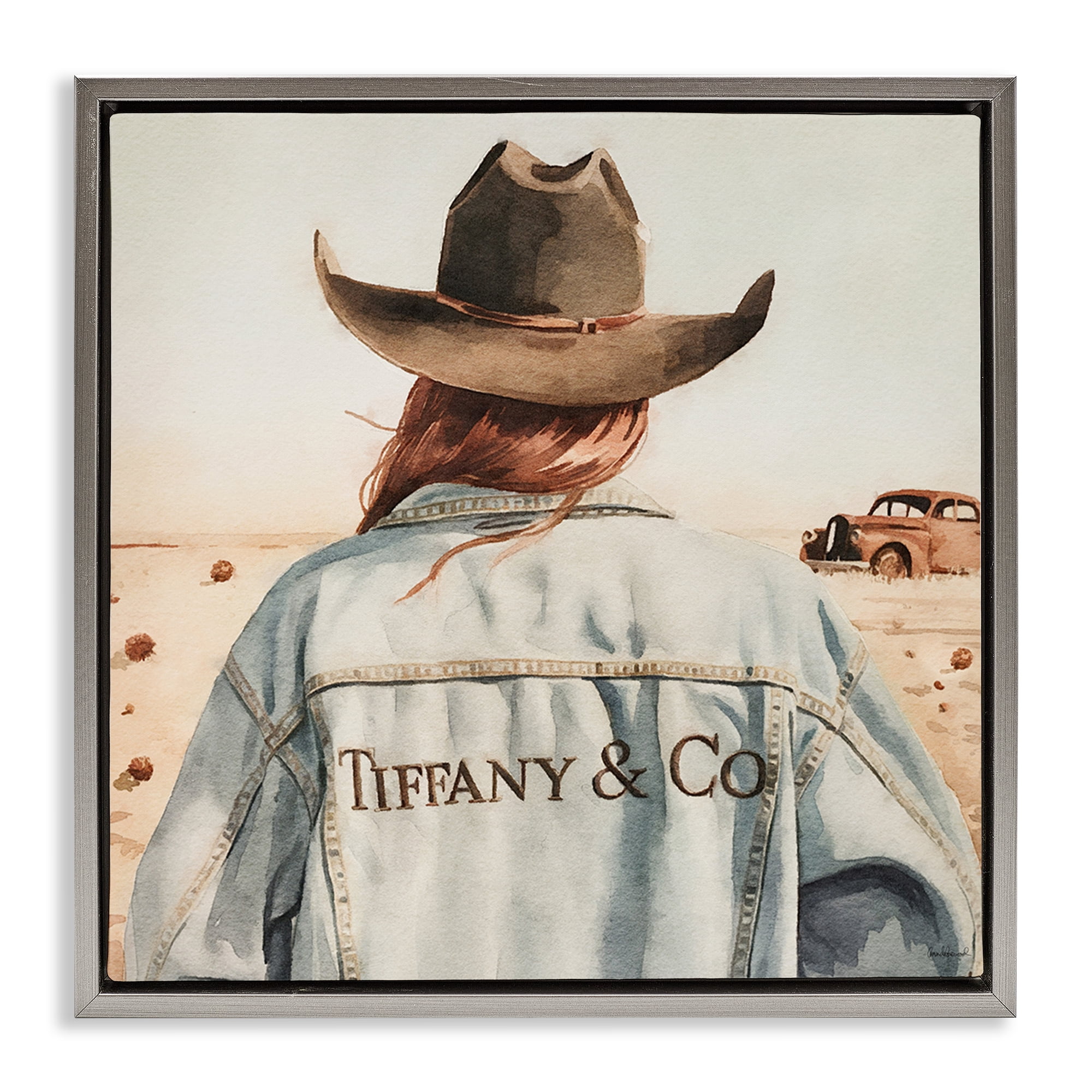 Stupell Industries Trendy Brunette Cowgirl People Painting Gray Floater Framed Canvas Art Print Wall Art, 25 x 25