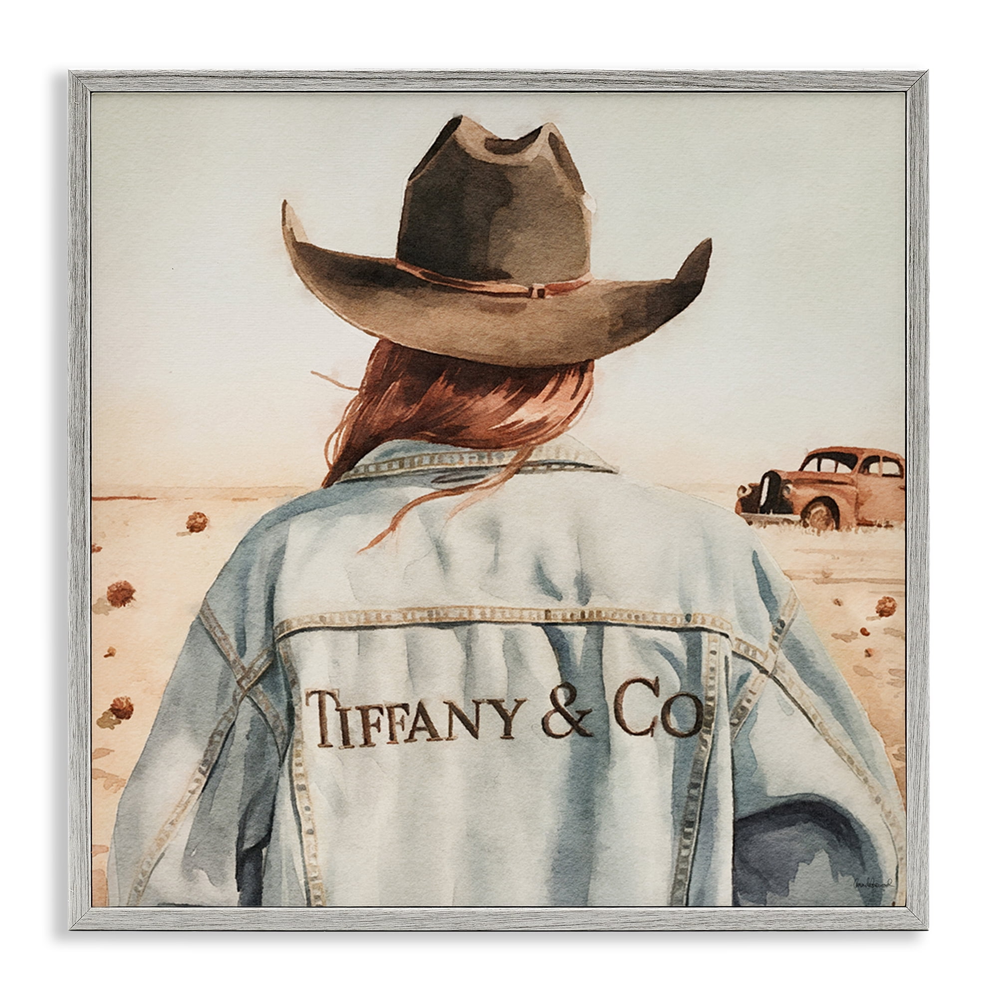 Stupell Industries Trendy Brunette Cowgirl People Painting Gray Framed Art Print Wall Art, 24 x 24