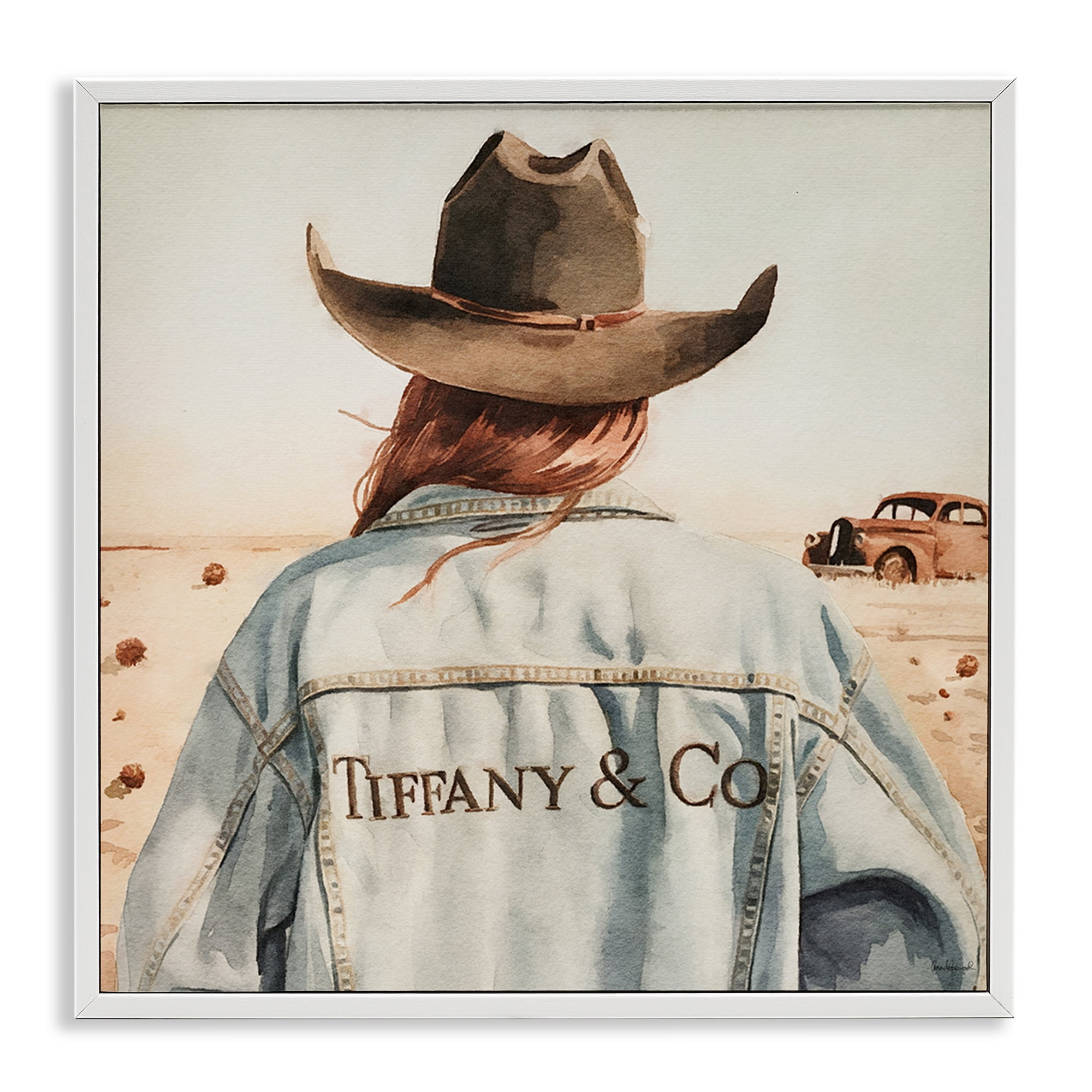 Stupell Industries Trendy Brunette Cowgirl People Painting White Framed Art Print Wall Art, 24 x 24