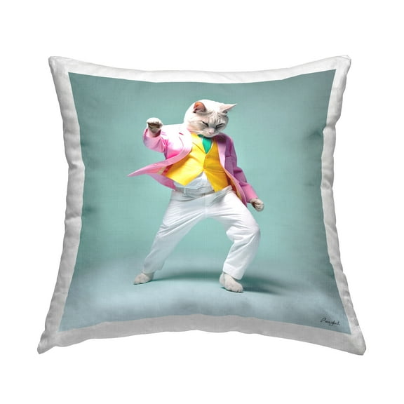 Stupell Industries Trendy Cat Dancing Decorative Printed Throw Pillow, 18 x 18