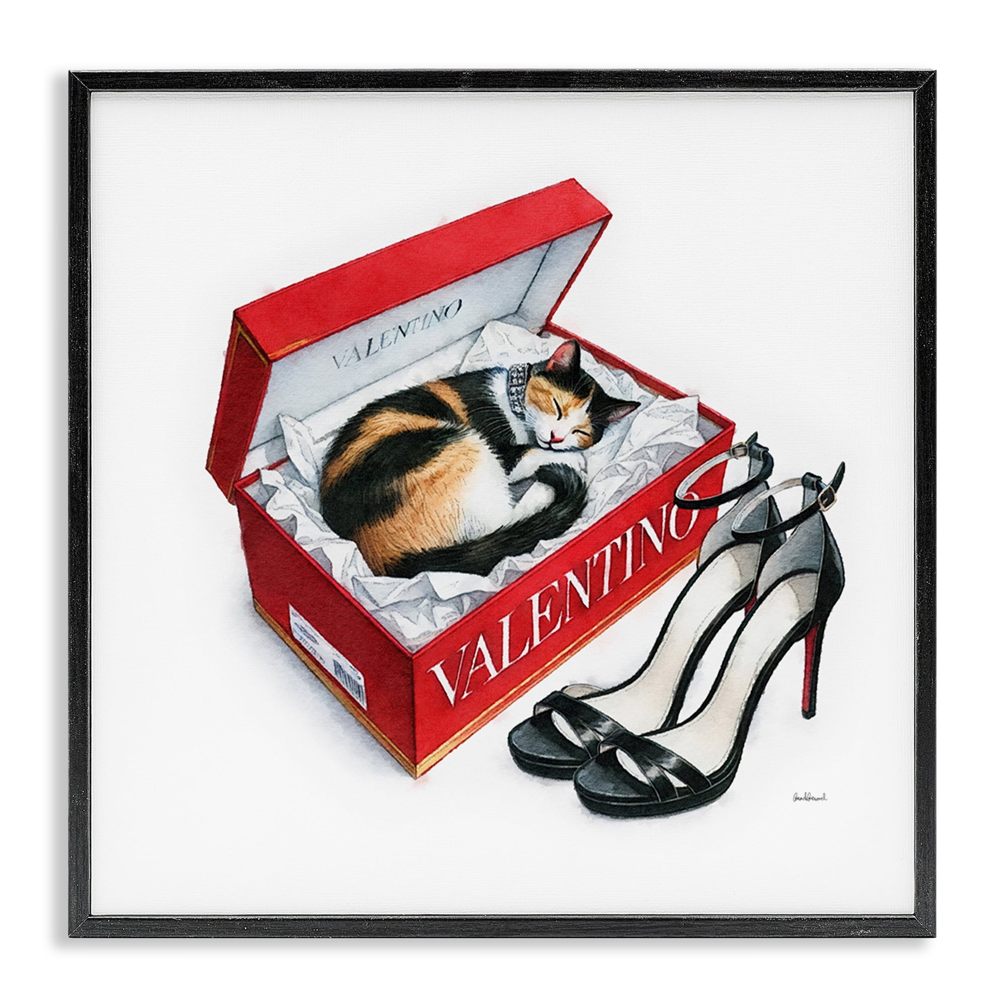 Stupell Industries Trendy Cat Shoebox Animals Painting Black Framed Art Print Wall Art, 24 x 24
