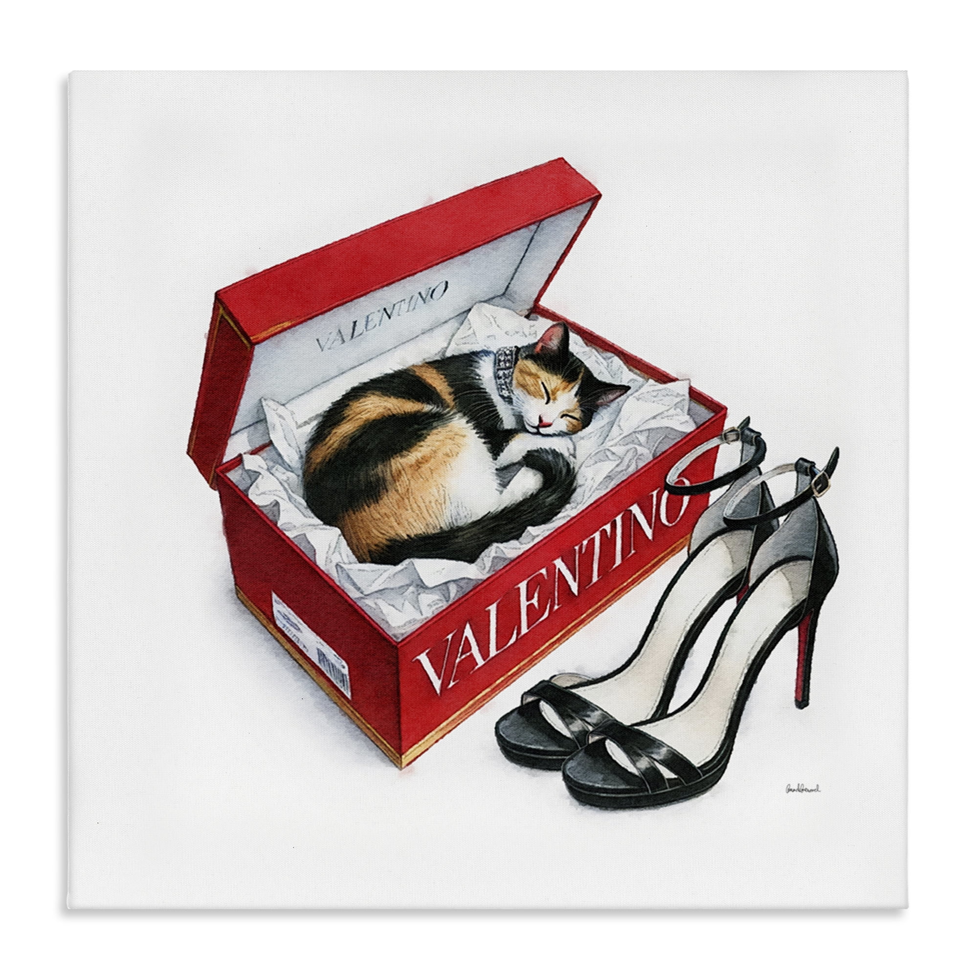 Stupell Industries Trendy Cat Shoebox Animals Painting Wrapped Canvas Art Print Wall Art, 30 x 30