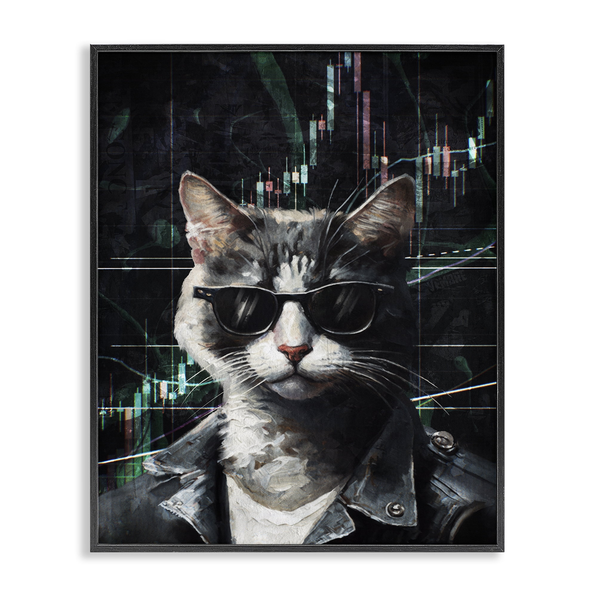 Stupell Industries Trendy Cat Sunglasses Animals Painting Black Framed Art Print Wall Art, 16 x 20