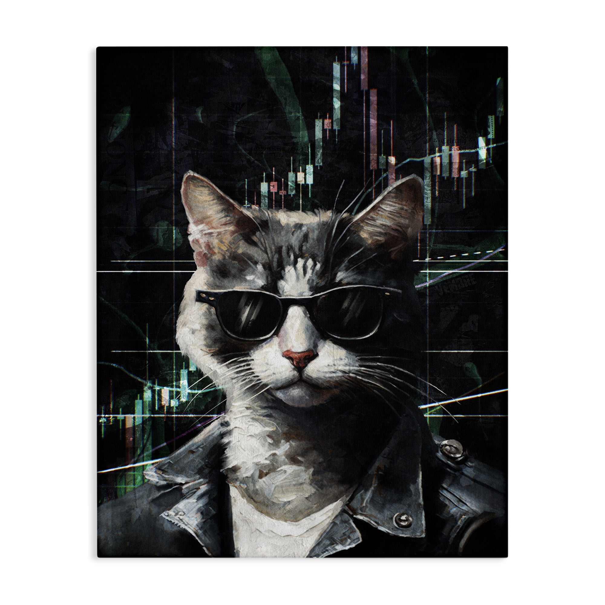 Stupell Industries Trendy Cat Sunglasses Animals Painting Wrapped Canvas Art Print Wall Art, 16 x 20