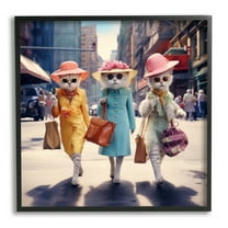 Stupell Industries Trendy Cat Trio Animals & Insects Painting Black Framed Art Print Wall Art, 12 x 12