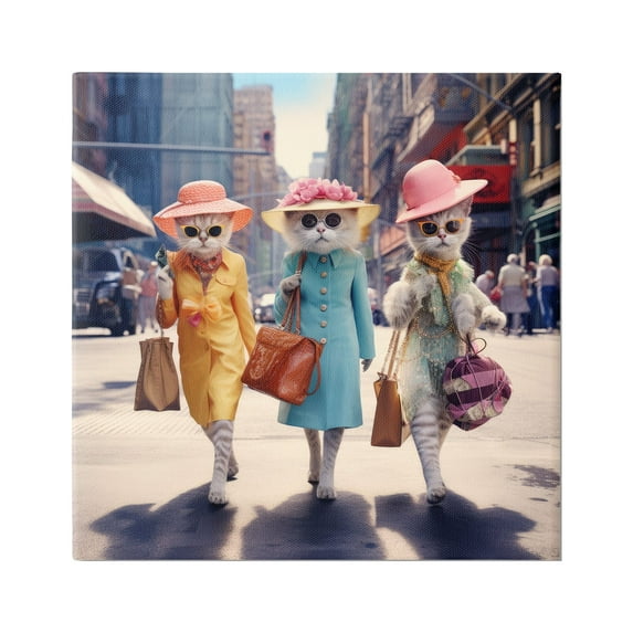 Stupell Industries Trendy Cat Trio Animals & Insects Painting Gallery Wrapped Canvas Art Print Wall Art, 17 x 17