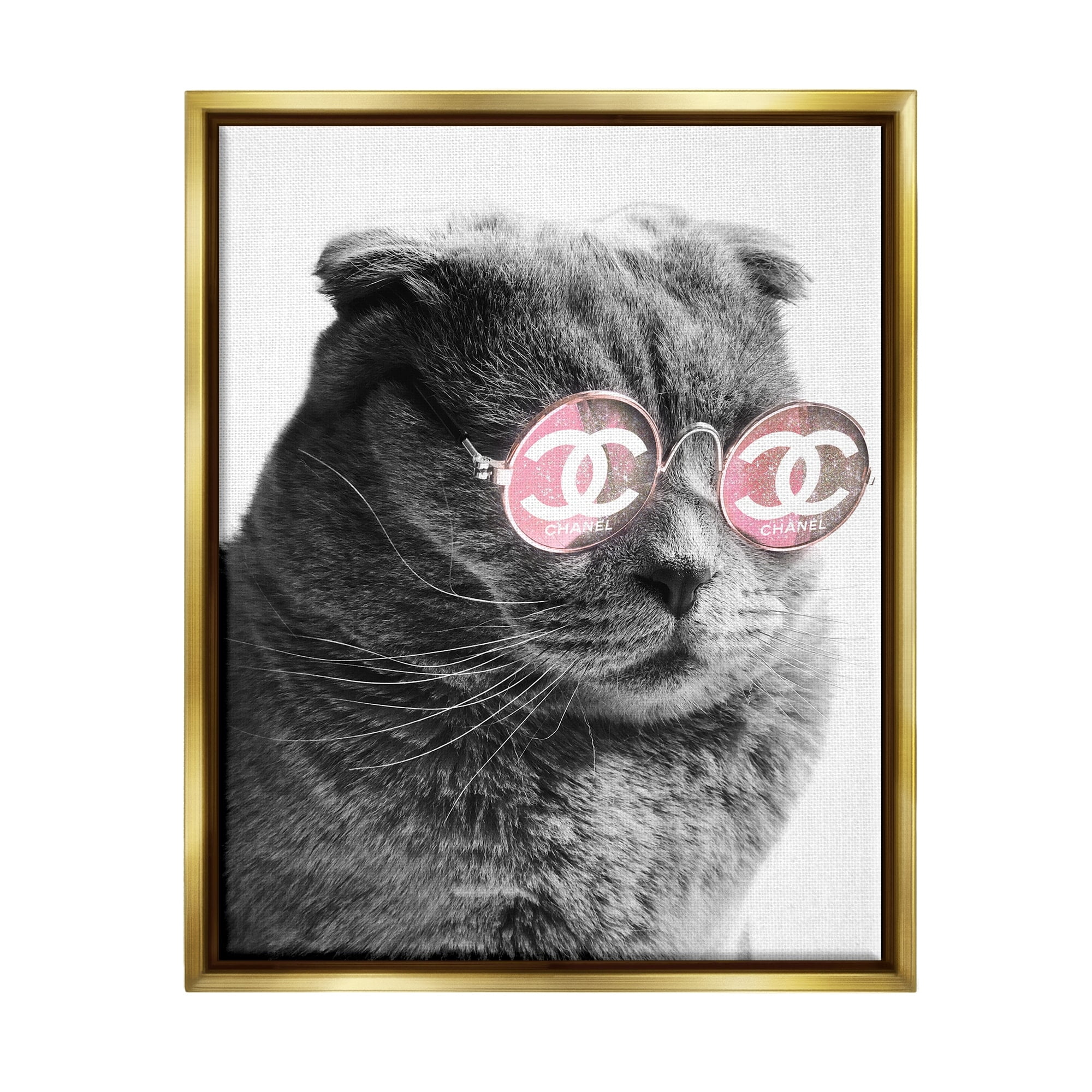 Stupell Industries Trendy Cat Wearing Glam Fashion Pink Sunglasses Graphic Art Metallic Gold Floating Framed Canvas Print Wall Art, Design by Ziwei Li