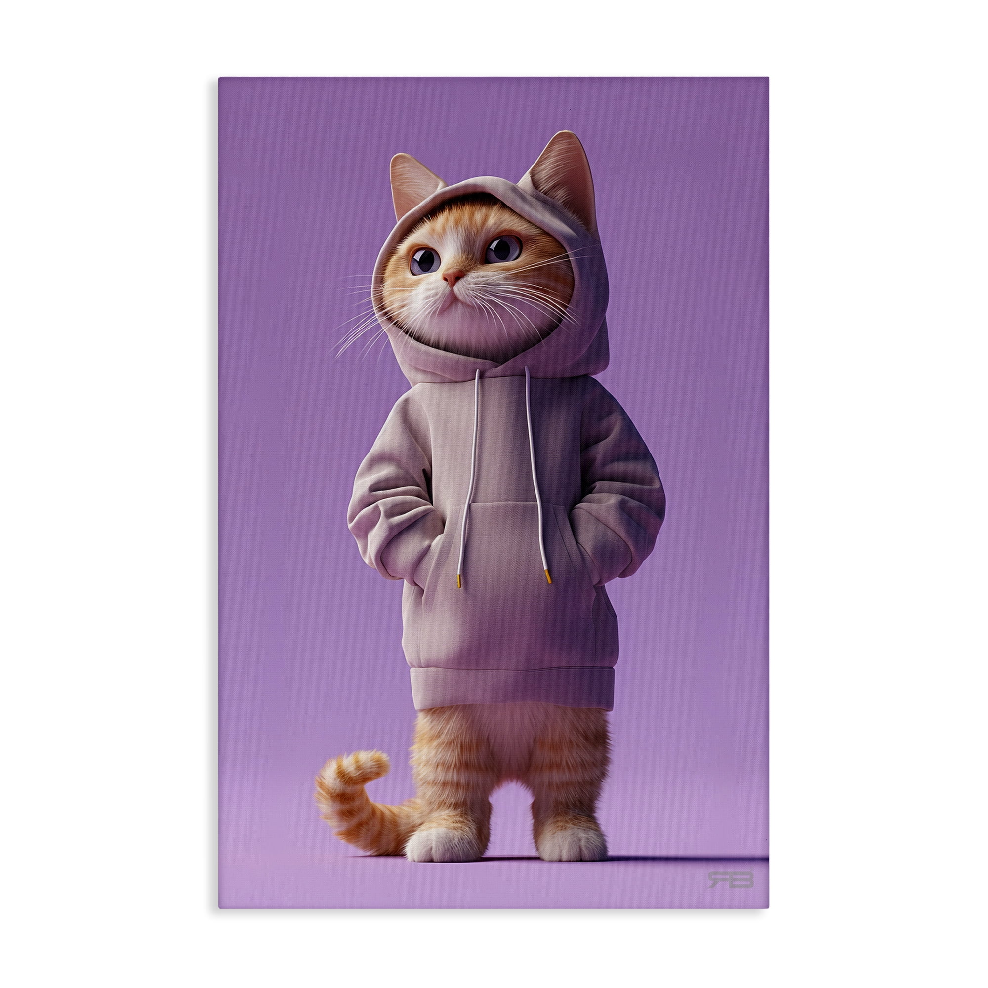 Stupell Industries Trendy Cat in Purple Animals & Insects Painting Gallery Wrapped Canvas Art Print Wall Art, 20 x 30