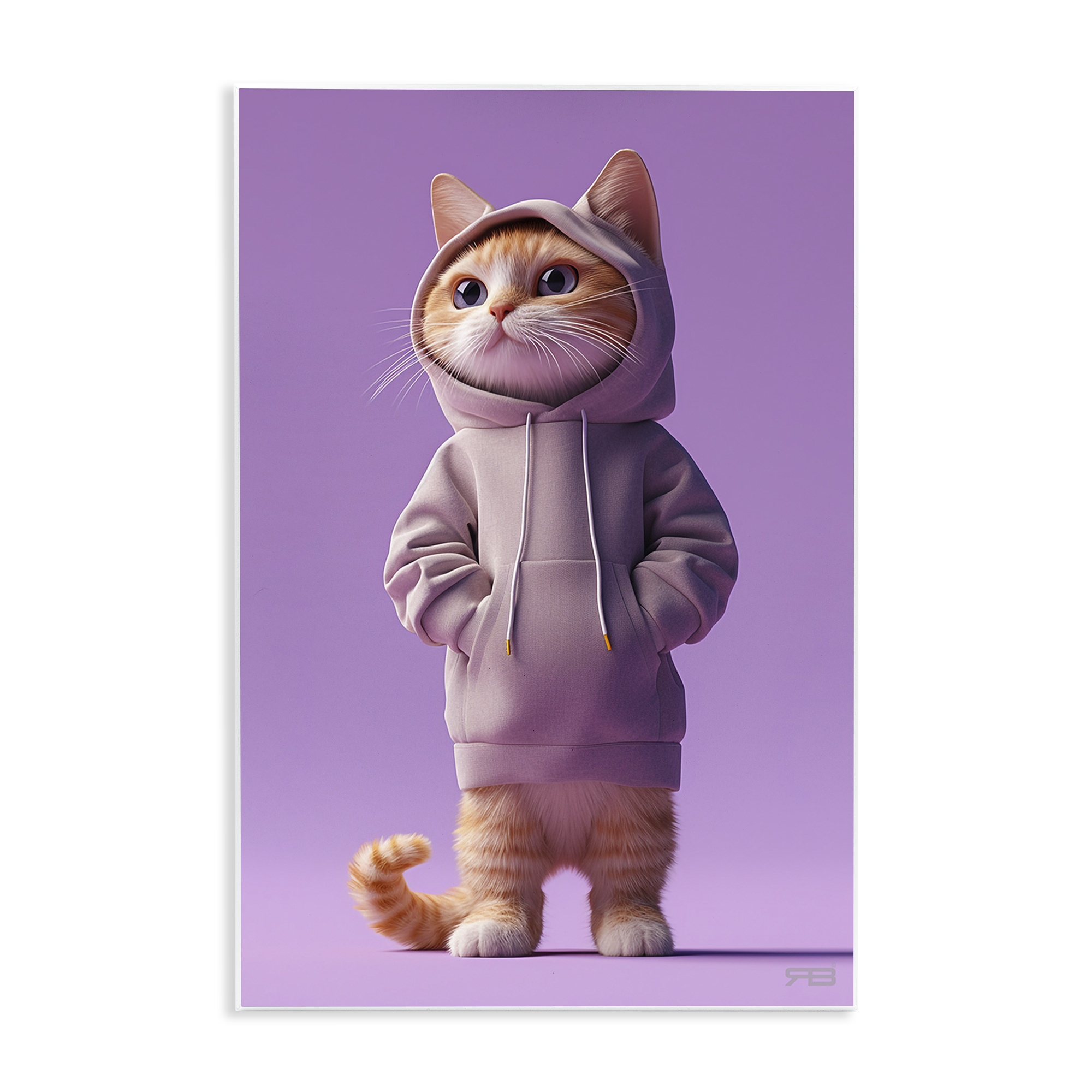 Stupell Industries Trendy Cat in Purple Animals & Insects Painting Unframed Art Print Wall Art, 10 x 15