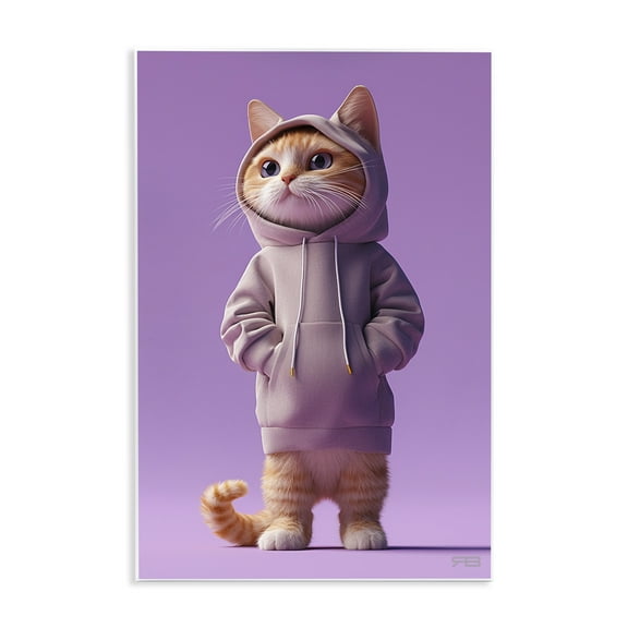 Stupell Industries Trendy Cat in Purple Animals & Insects Painting Unframed Art Print Wall Art, 10 x 15