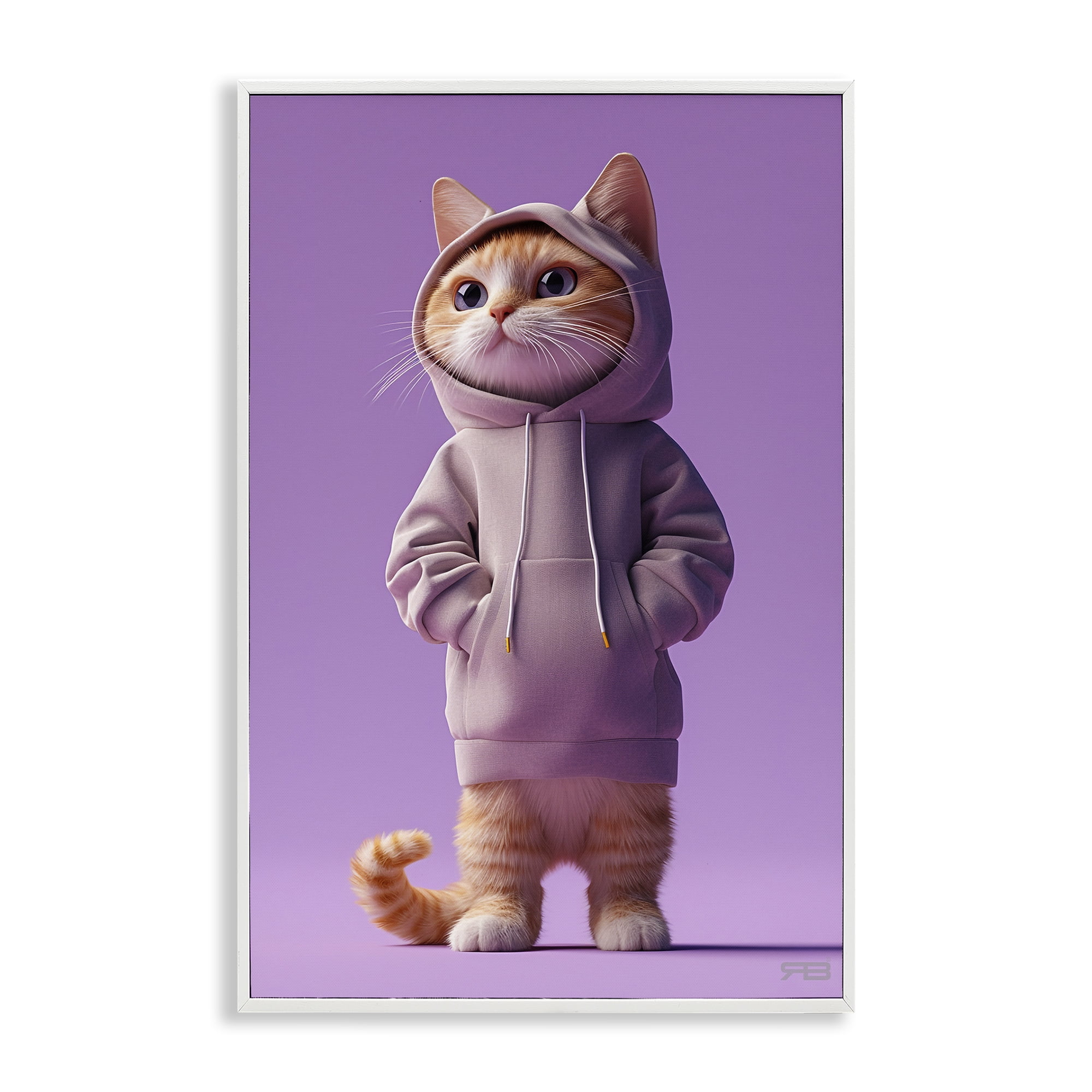 Stupell Industries Trendy Cat in Purple Animals & Insects Painting White Framed Art Print Wall Art, 20 x 30