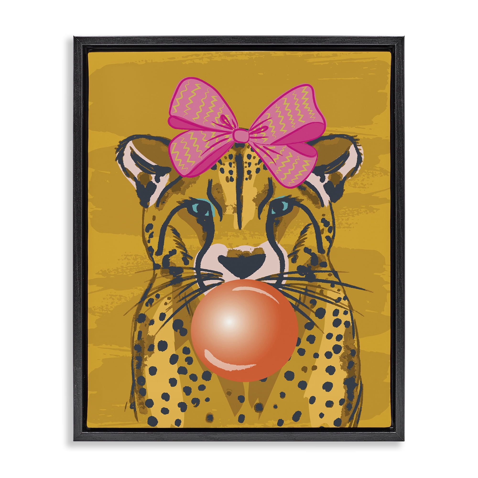 Stupell Industries Trendy Cheetah & Bow Animals Painting Black Floater Framed Canvas Art Print Wall Art, 25 x 31