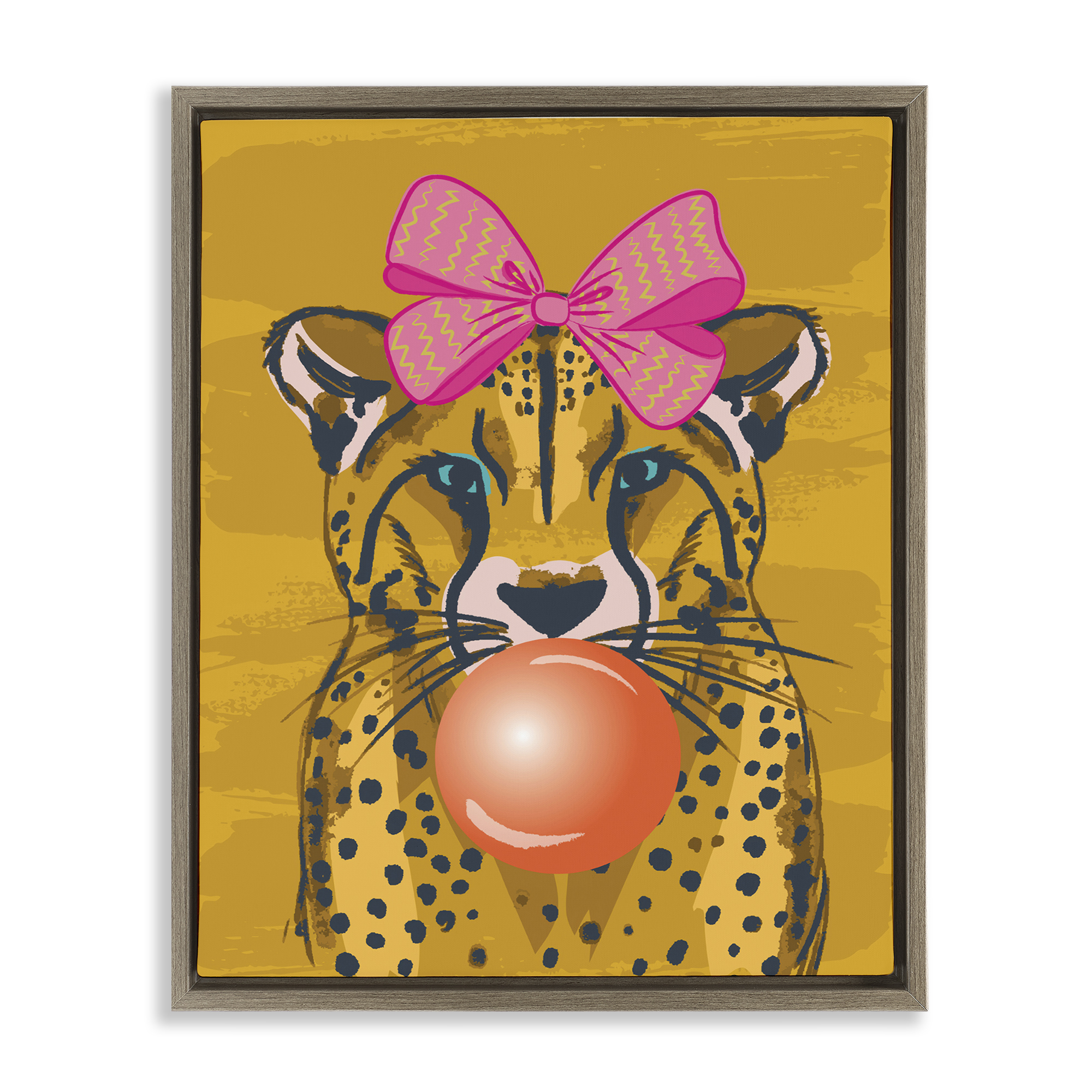 Stupell Industries Trendy Cheetah & Bow Animals Painting Brown Floater Framed Canvas Art Print Wall Art, 17 x 21